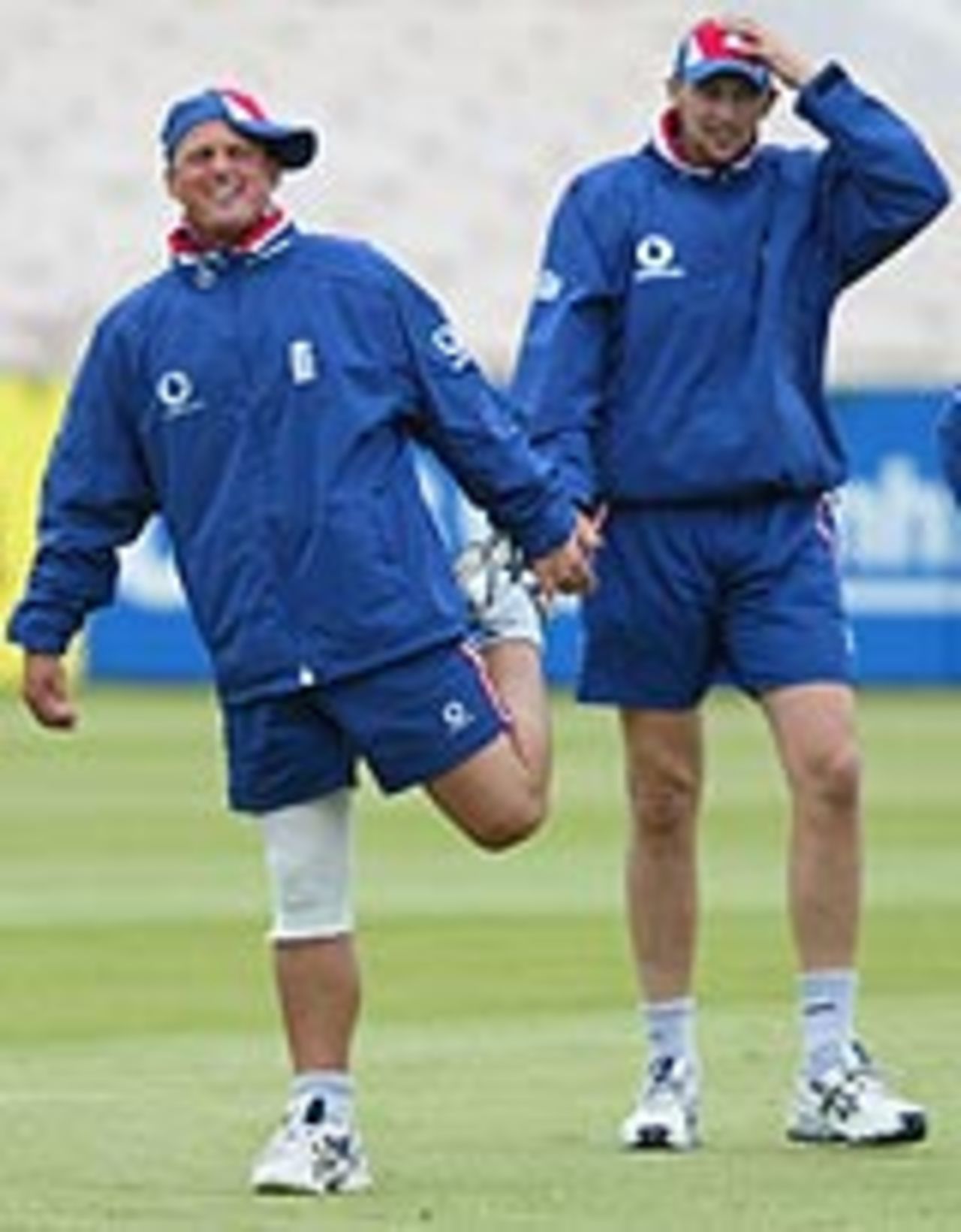 Darren Gough and Steve Harmison in the Old Trafford nets, England v New Zealand, NatWest Series, 2004