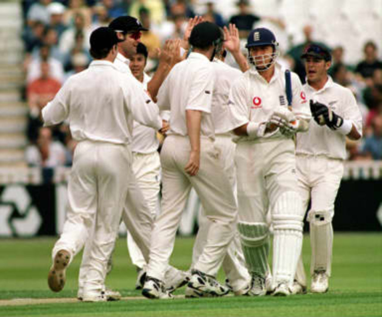 Alec Stewart walks back to the pavilion for the first time on day 2 New Zealand in England, 1999, 1st Test, England v New Zealand, Edgbaston, Birmingham, 2 July 1999.