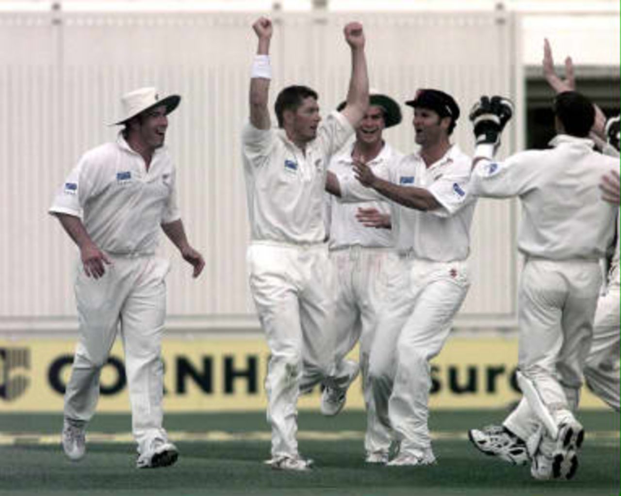 Allott celebrates dismissing Alec Stewart - again New Zealand in England, 1999, 1st Test, England v New Zealand,  Edgbaston, Birmingham,  2 July 1999.