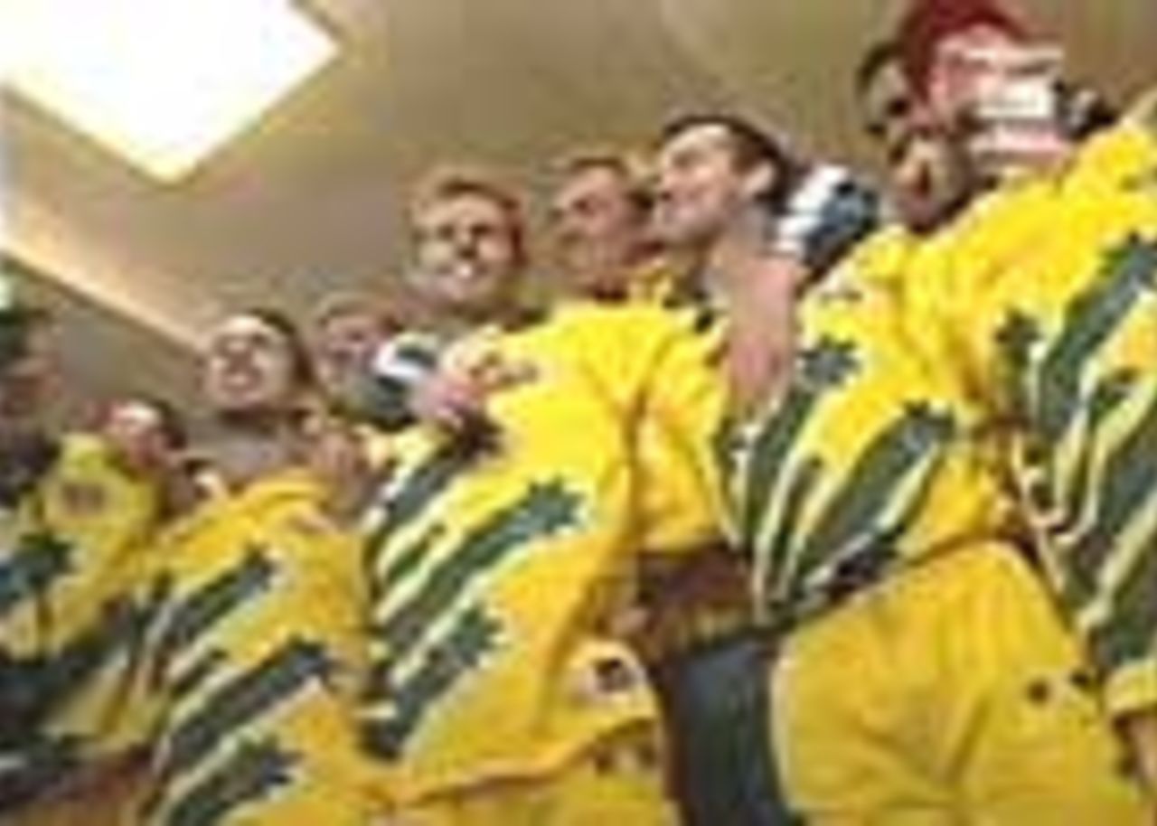The Australians celebrating after defeating Pakistan in the 1999 World Cup Final. June 20, 1999 at Lord's.