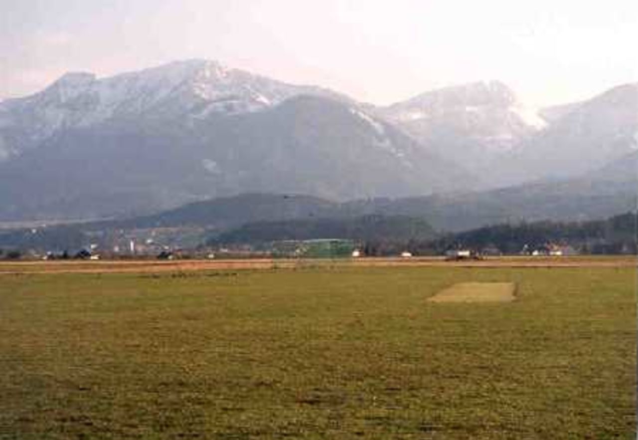 Another angle view of an Austrian cricket ground in the Alps