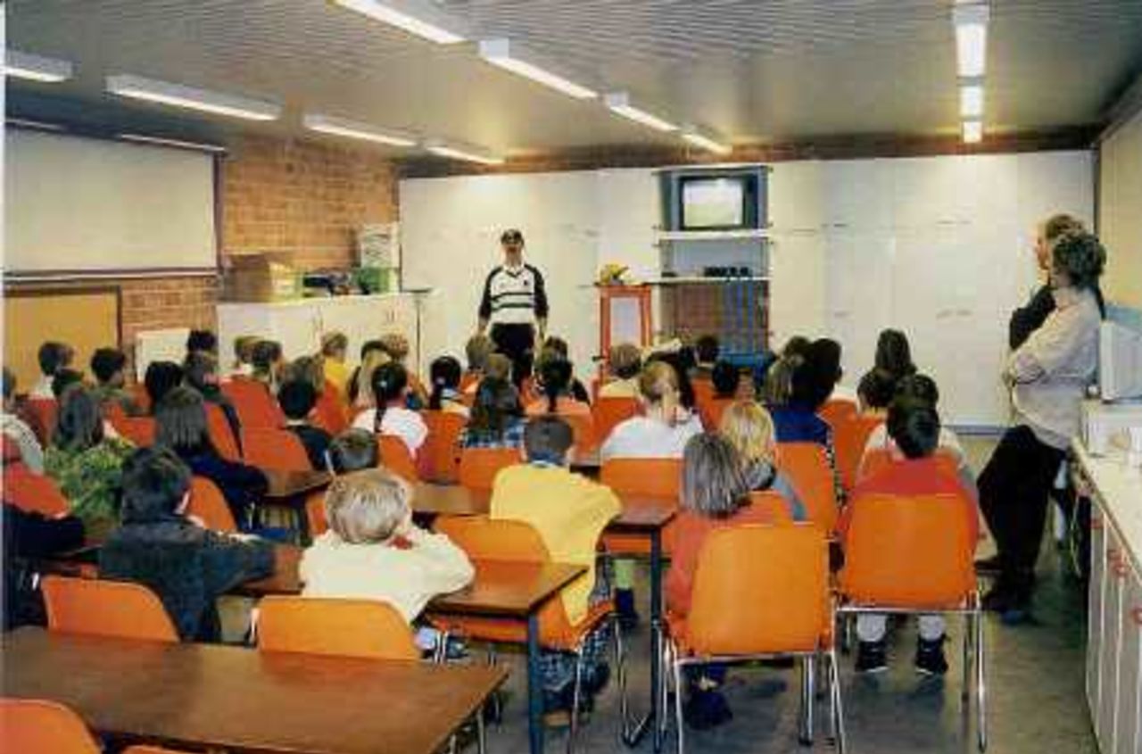 Belgium children are taught Kwik Cricket at Mechelen