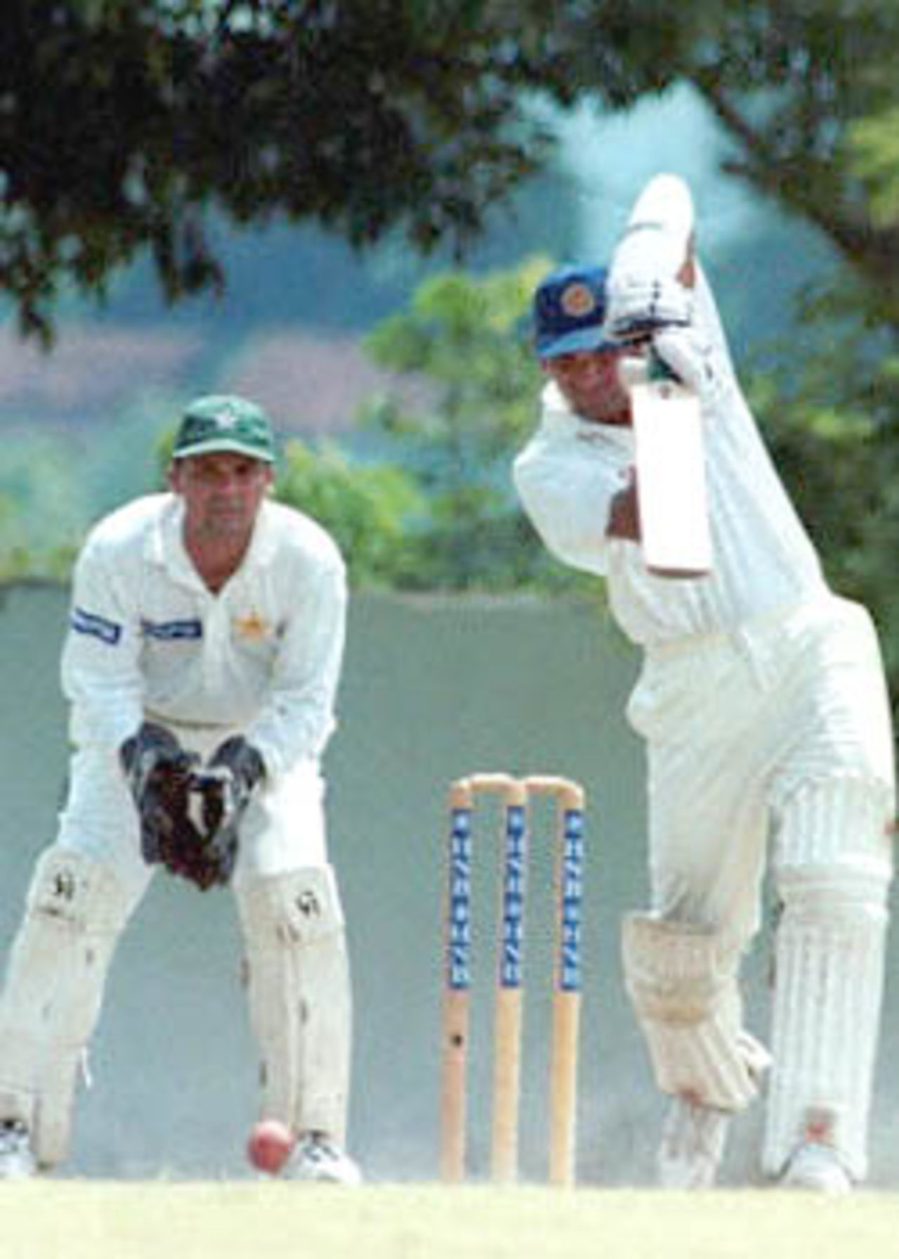 Sri Lankan batsman Marvan Atapattu hits during the second day of the third cricket Test against Pakistan. Attapatu was unbeaten at 139 as Sri Lanka scored 360 runs for one wicket at tea break. Pakistan in Sri Lanka, 1999/00, 3rd Test, Sri Lanka v Pakistan, Asgiriya Stadium, Kandy, 28Jun-02Jul 2000 (Day 2).