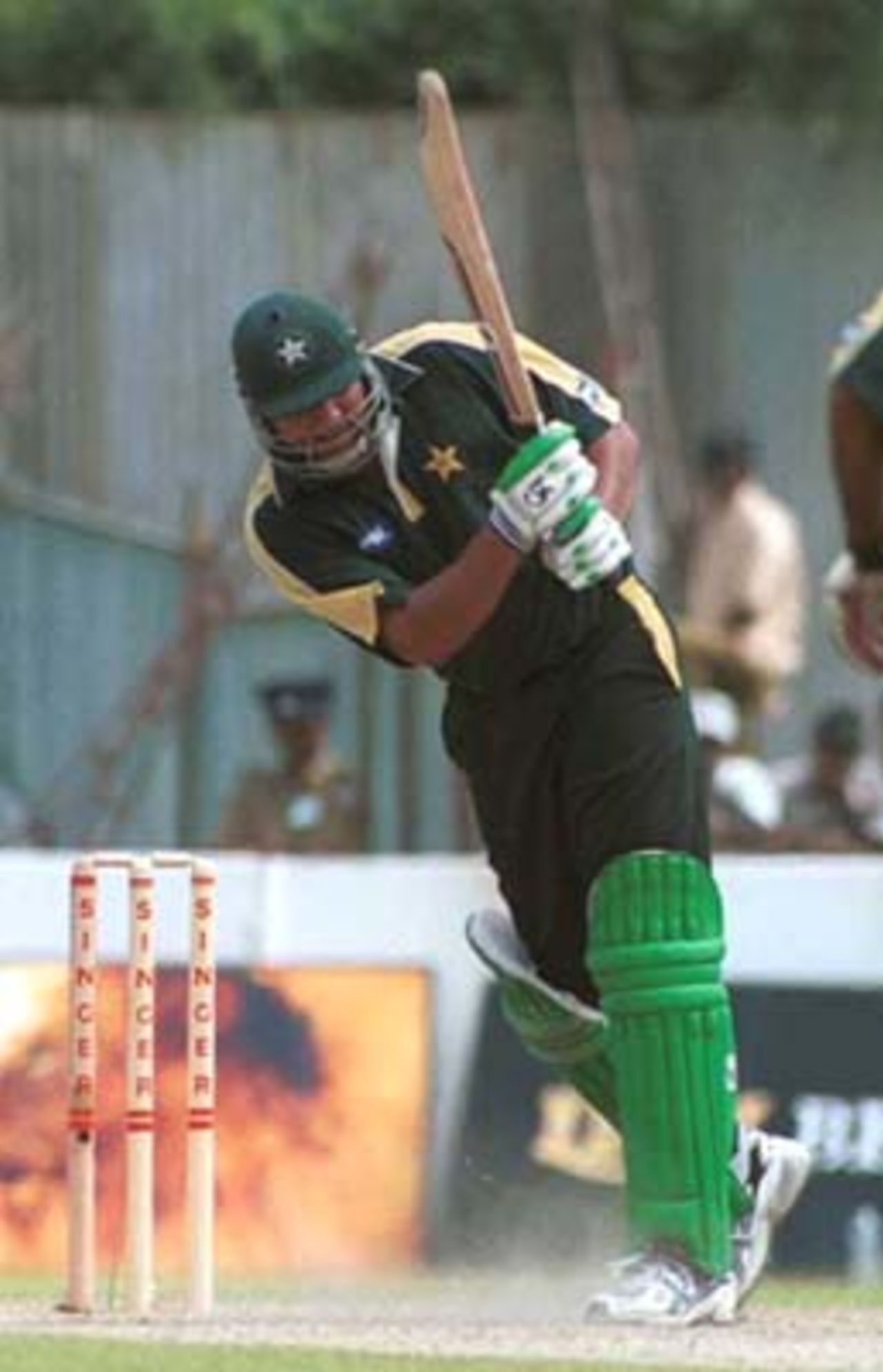 Inzamam comes down the pitch to drive the ball, Singer Triangular Series 2000, 1st Match Pakistan v Sri Lanka, Galle International Stadium, 05 July 2000.