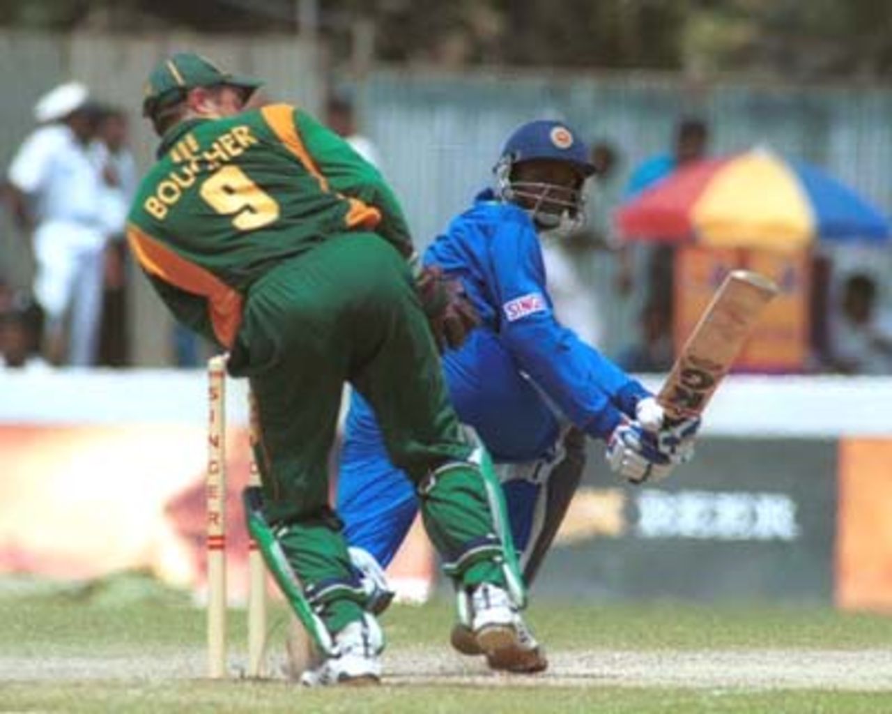 Sri Lankan batsman Russel Arnold bats during the Singer Cup Triangular limited over cricket match between Sri Lanka and South Africa in Galle international stadium in Galle Sri Lanka on Thursday, July. 6, 2000