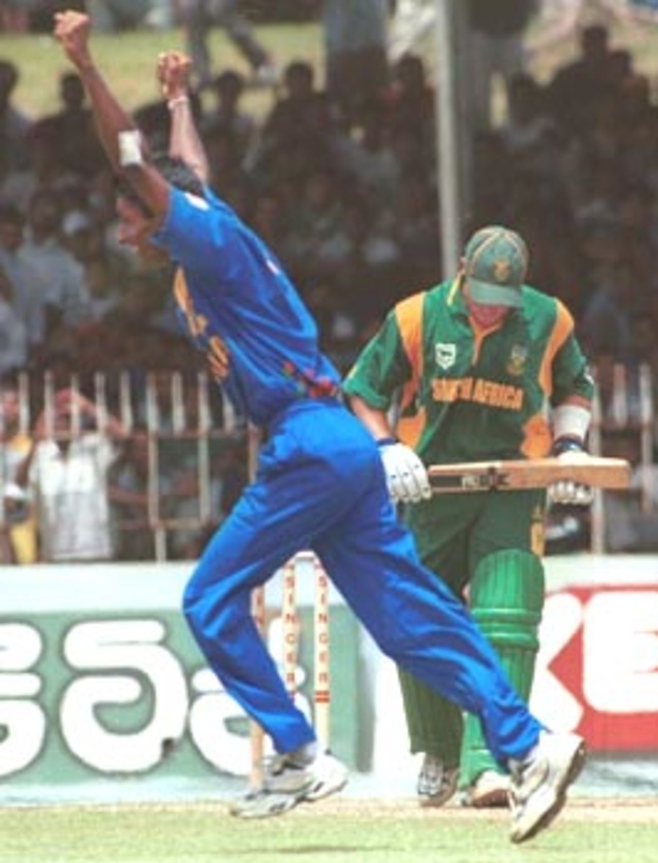 Boucher walks back dejected after being caught by Jayawardene. Singer Triangular Series 2000/01, Sri Lanka v South Africa, Sinhalese Sports Club Ground, Colombo 11 July 2000.