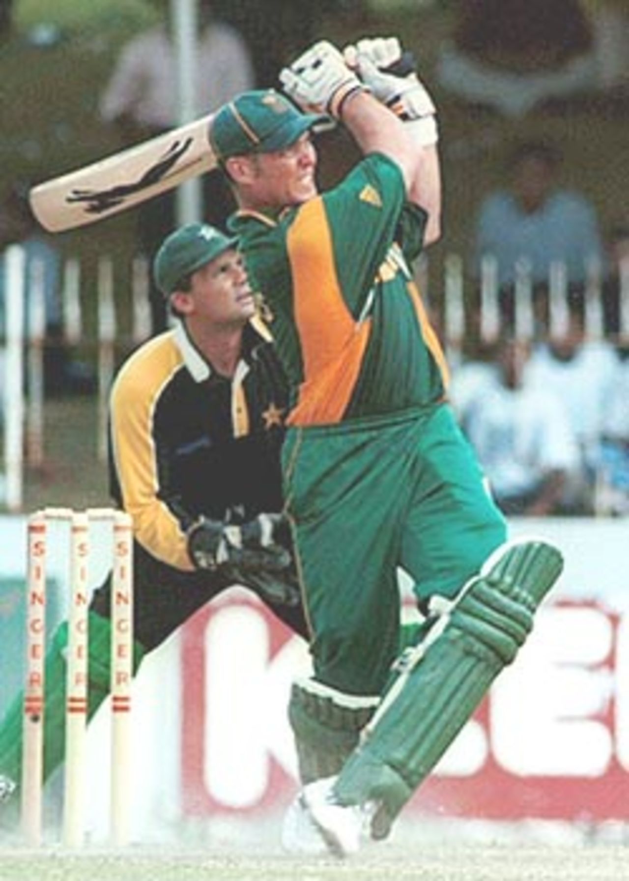 Kallis in an aggresive mood against Pakistan, Singer Triangular Series, 2000/01, 6th Match, Pakistan v South Africa, Sinhalese Sports Club Ground, Colombo, 12 July 2000.
