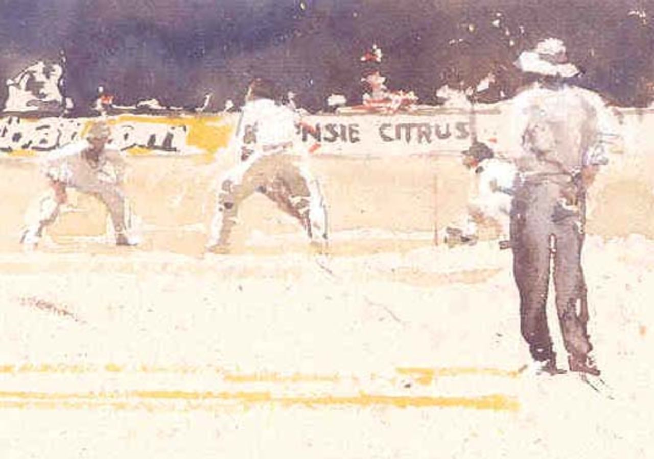 Part of an exhibition by the MCC at Lord's of paintings showing England's winter tour of South Africa.