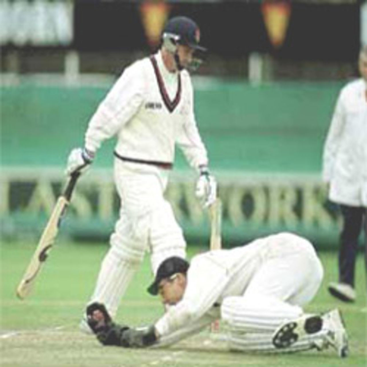 Neil Fairbrother leaves the crease after being caught out by Rob Turner, PPP healthcare County Championship Division One, 2000, Somerset v Lancashire, County Ground, Taunton, 12-15 July 2000(Day 3).