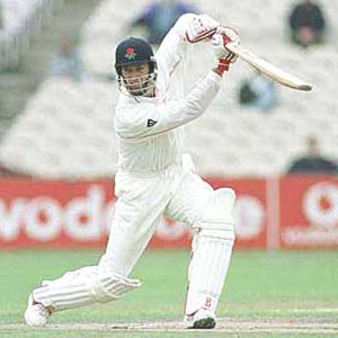 John Crawley driving square of the wicket, PPP healthcare County Championship Division One, 2000, Lancashire v Yorkshire, Old Trafford, Manchester, 29Jun-02Jul 2000 (Day 3).