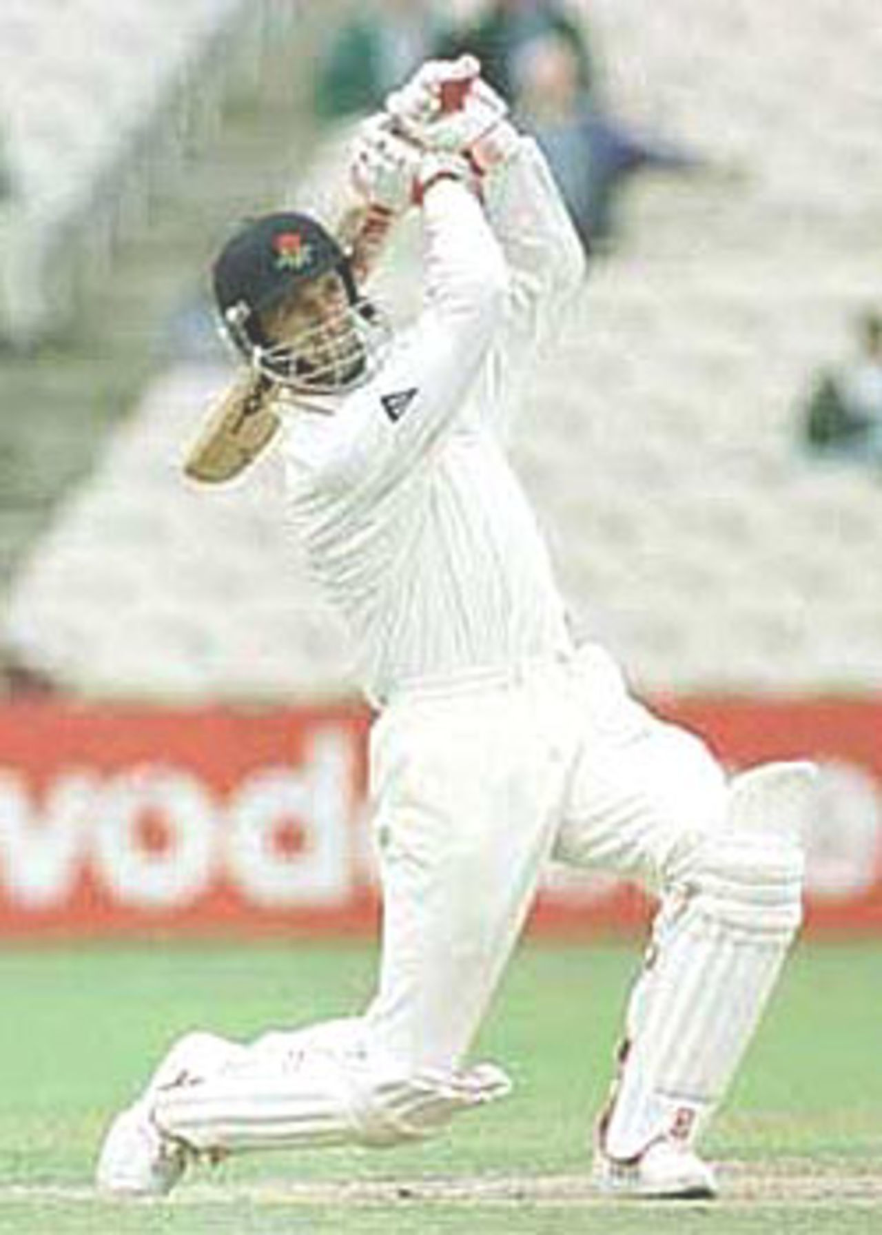 John Crawley lofts the ball over the off side, PPP healthcare County Championship Division One, 2000, Lancashire v Yorkshire, Old Trafford, Manchester, 29Jun-02Jul 2000 (Day 3).