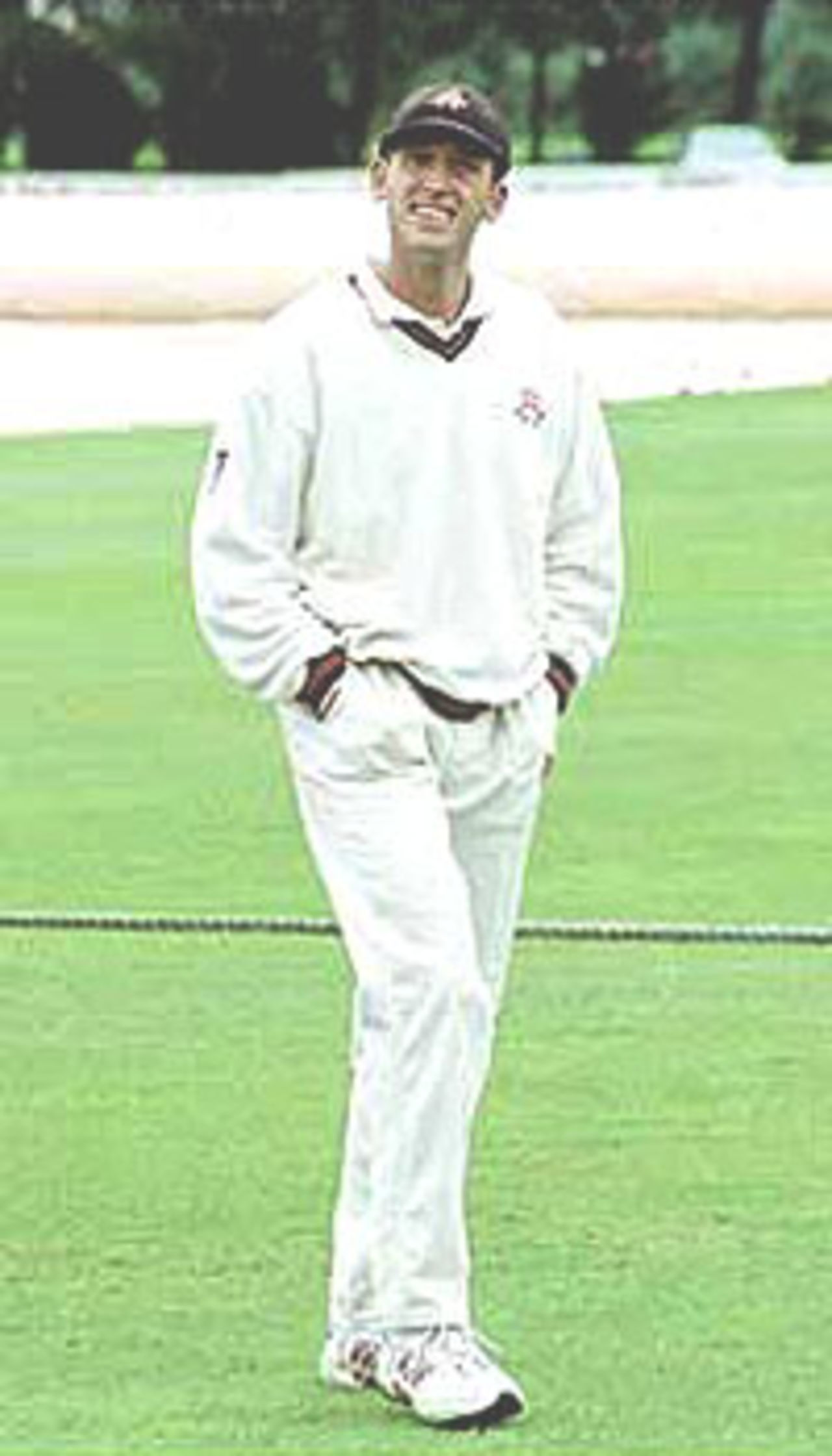 John Crawley looks to the sky hoping for better weather, PPP healthcare County Championship Division One, 2000, Derbyshire v Lancashire, County Ground, Derby, 07-10 July 2000 (Day 4).