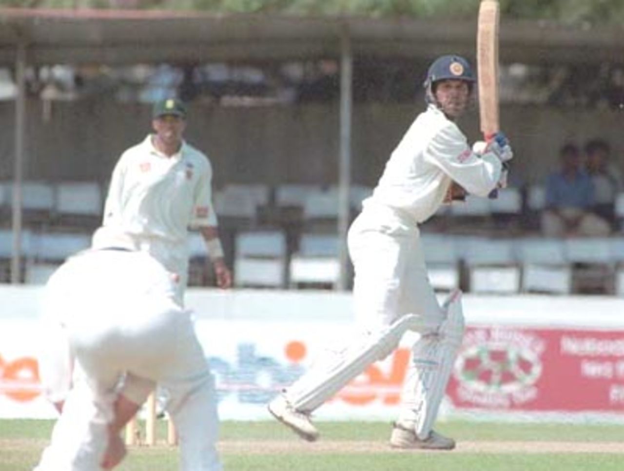 Dharmasena watches in despair after snicking Pollock straight into the hands of Klusener. South Africa in Sri Lanka 2000/01, 1st Test, Sri Lanka v South Africa Galle International Stadium, 20-24 July 2000 (Day 2)