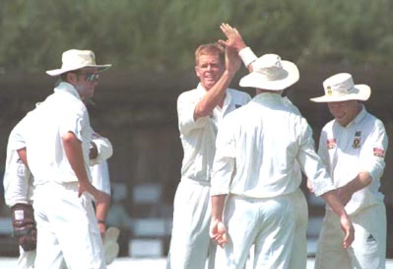 South Africans celebrate after the fall of a Sri Lankan wicket. South Africa in Sri Lanka 2000/01, 1st Test, Sri Lanka v South Africa Galle International Stadium, 20-24 July 2000 (Day 2)