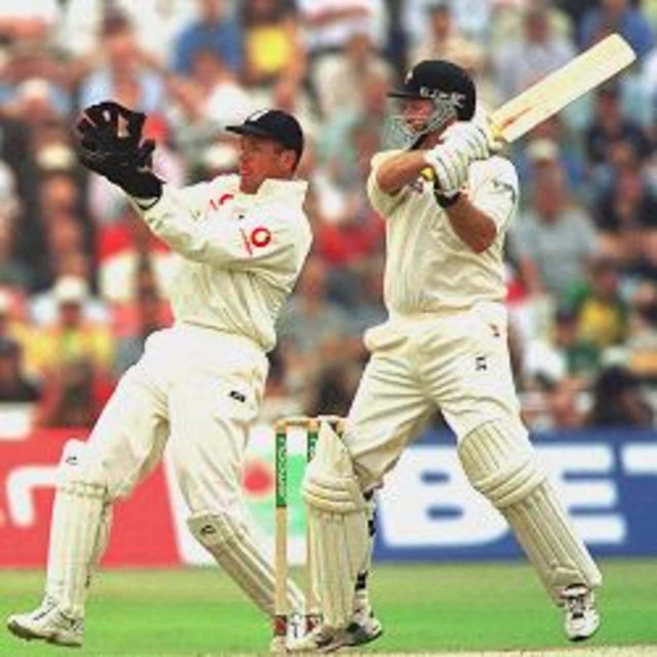 Steve Waugh of Australia hits out during the second day of the England v Australia first test match at Edgbaston, Birmingham.