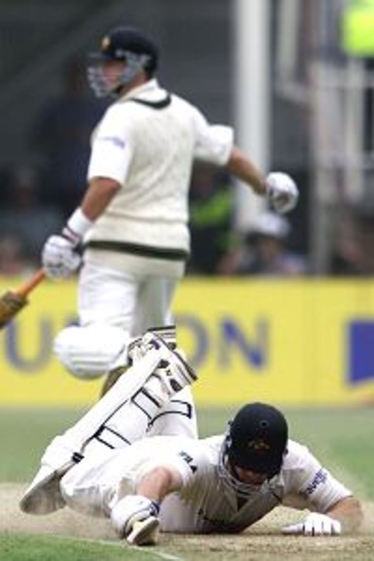 Steve Waugh of Australia dives to avoid a run out during the 2nd day of the npower Ashes first test match between England v Australi at Edgbaston, Birmingham.a