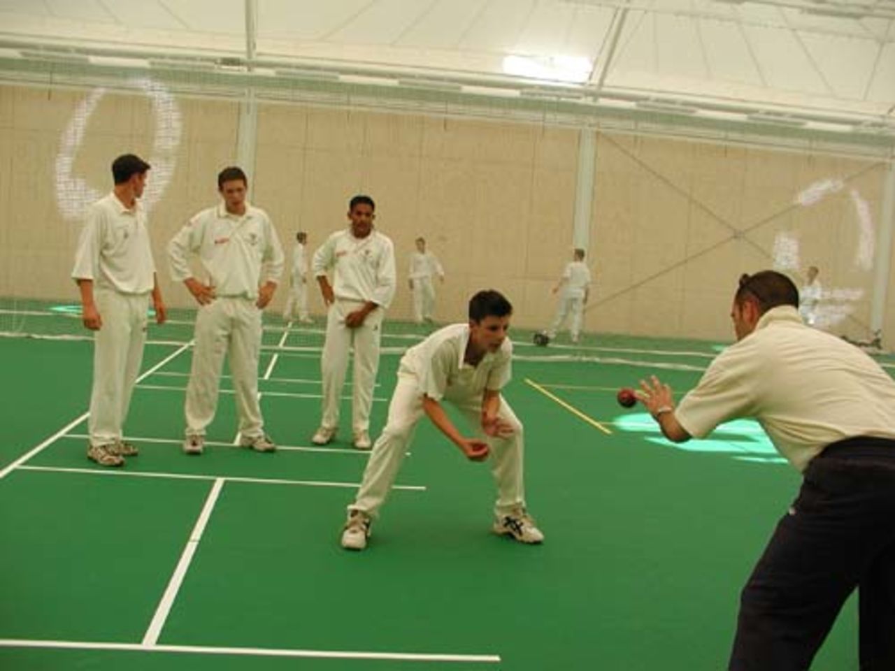 Mark Garaway, Hampshire's Youth developement Office, takes practice at the opening of the Rose Bowl's state-of-the-art Indoor cricket school.