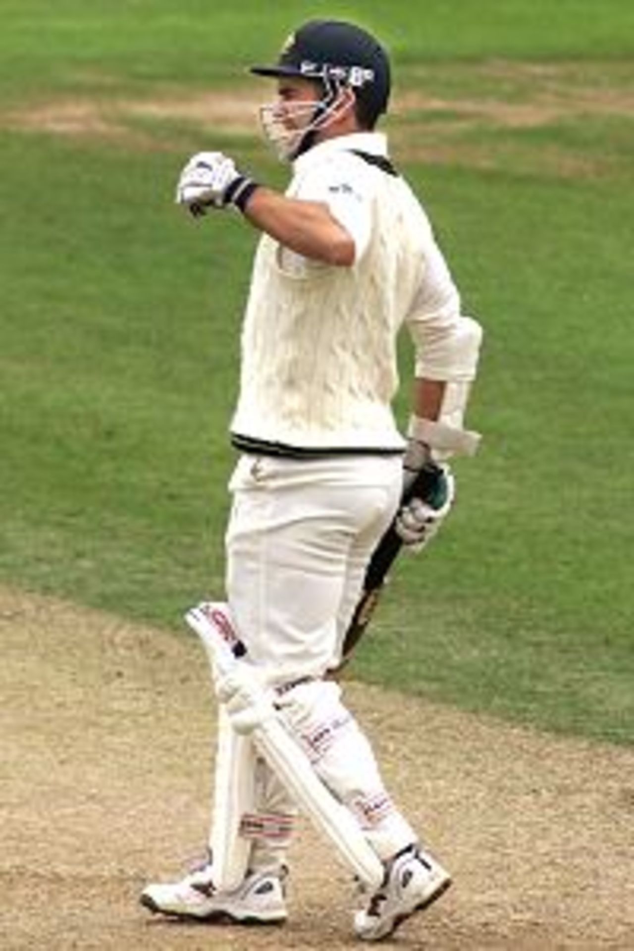 Justin Langer of Australia is struck on the hand, during day three of the tour match between Somerset and Australia, played at Somerset County Ground, Taunton, England.