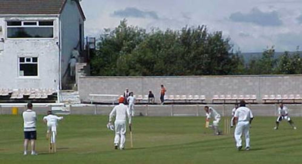 Khizer Hyatt trapping Zaed Hussain first ball at Thorneyholme Road