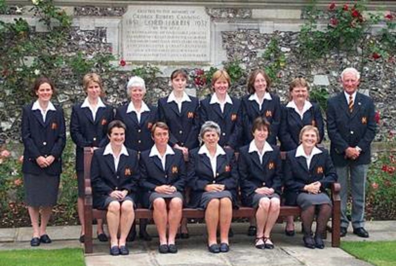 Back Row:  Sian Price, Isabelle Duncan, Gerry Davies, Emma Beamish, Alison Bruce, Alison Hills, Debbie Stock,  John Harris (Umpire)<br>Front Row: Carole Ward, Coral Handley (Capt), Norma Izard, OBE (Manager),Marilyn Smith, Enid Bakewell