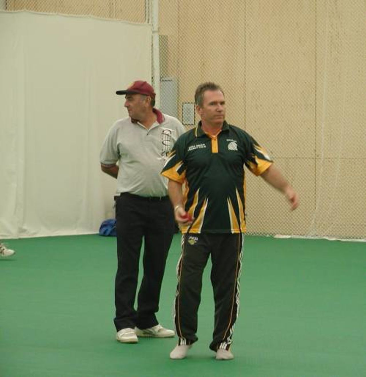 AlLan Border bowling at Hampshire new indoor facilities at The Rose Bowl