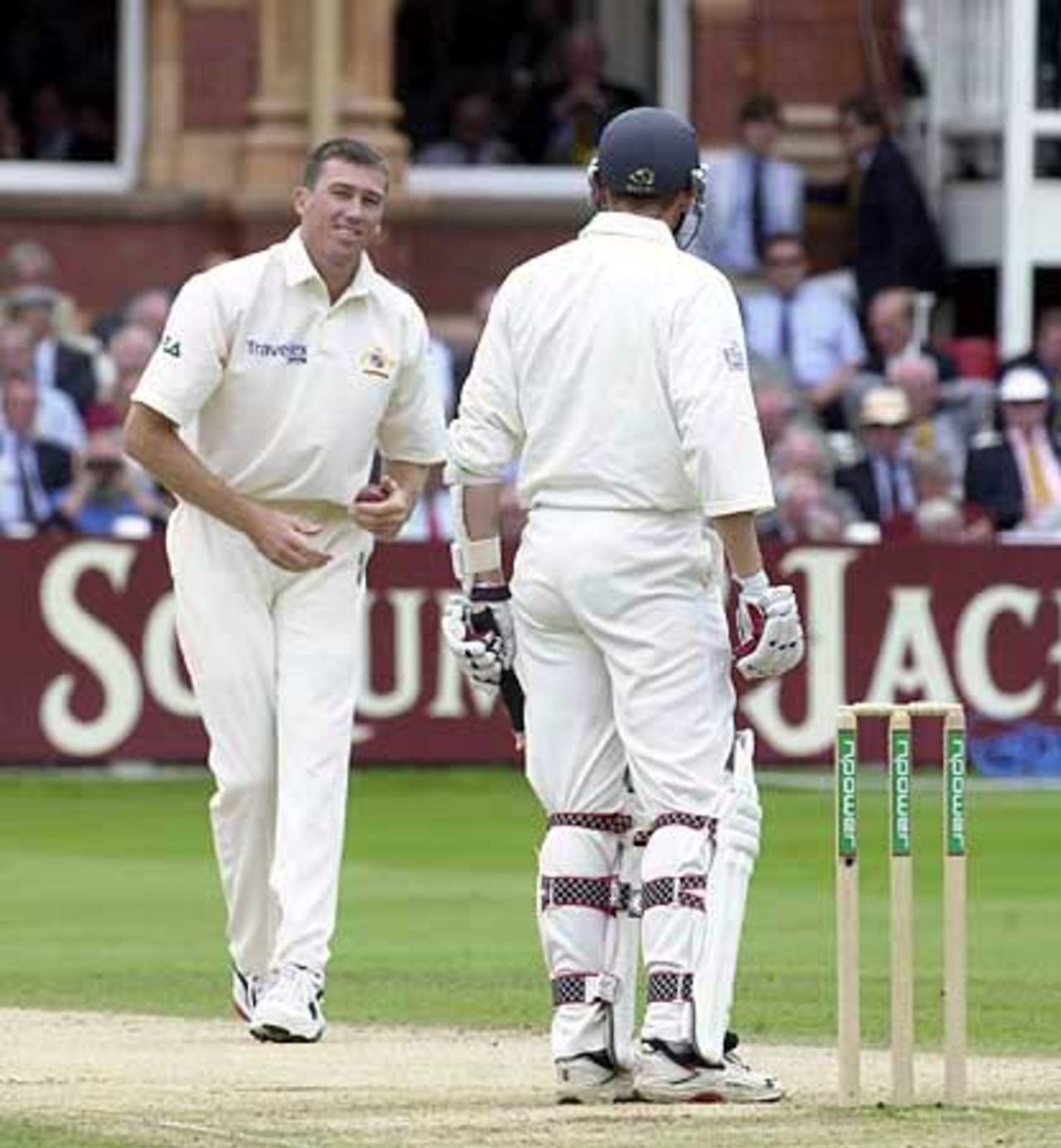 McGrath exchanges pleasantries with Mike Atherton, England v Australia, The Ashes 2nd npower Test, Lords, 19-23 July 2001
