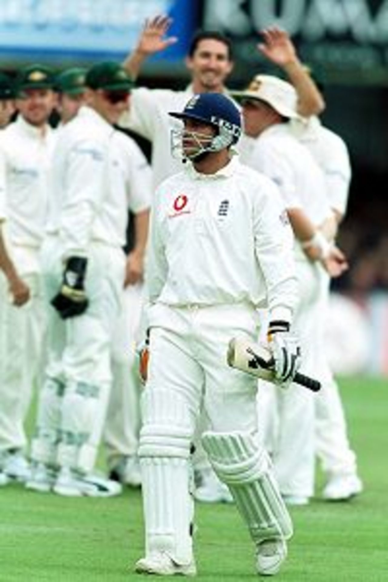 A dejected Mark Butcher of England heads back to the pavilion after losing his wicket to Jason Gillespie of Australia during the fourth day of the Second Npower Test between England and Australia at Lord's, London.