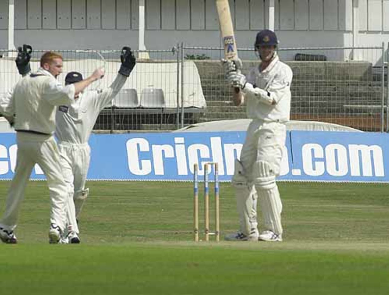 Lancs opener Mark Chilton is bowled by the gesturing Kirby, CricInfo Championship, 27th July 2001, Leeds