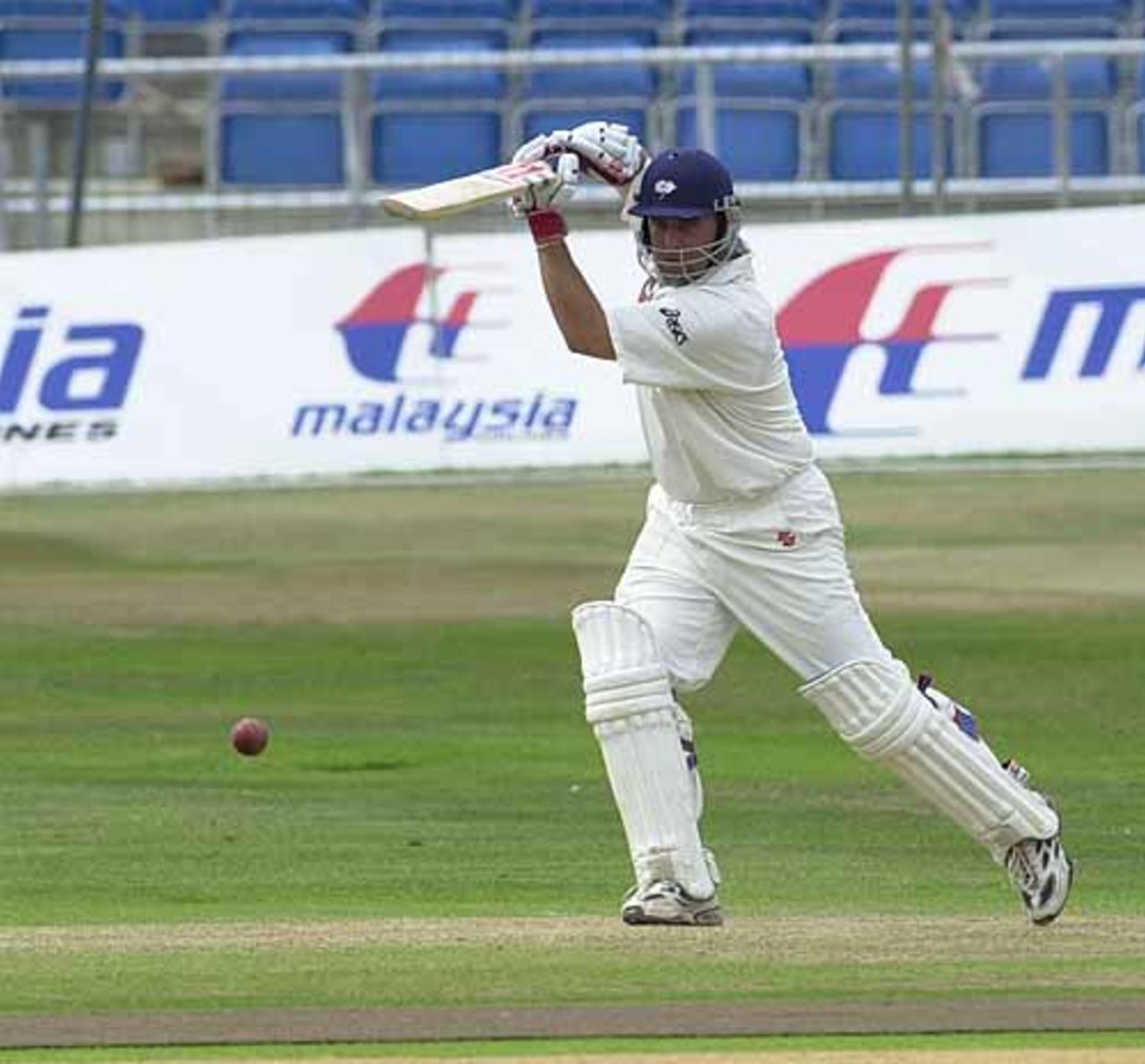 Darren Lehmann pushes through the off side as he makes his way to his 52nd first class hundred, CricInfo Championship, 2nd Day, 29 July 2001