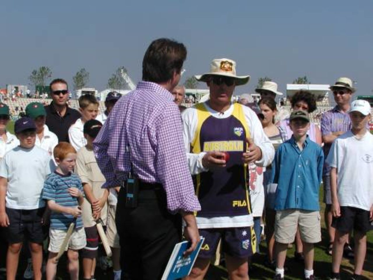 Mark Nicholas and Shane Warne discuss the art of spin bowling at the Channel 4 Road show before the Hampshire match with Australia.