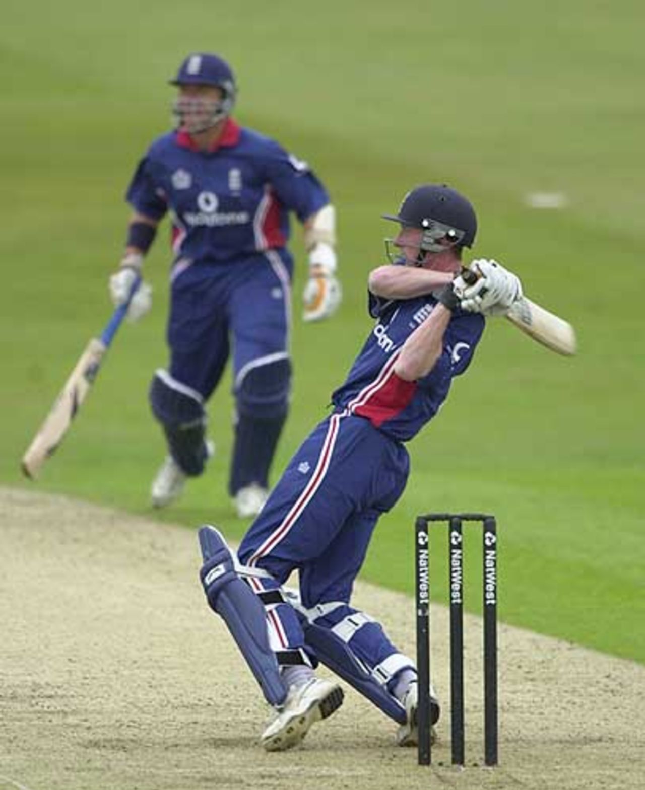 Collingwood smites the Sri Lankan bowling in his partnership with Stewart, England v Sri Lanka at Leeds, July 2002