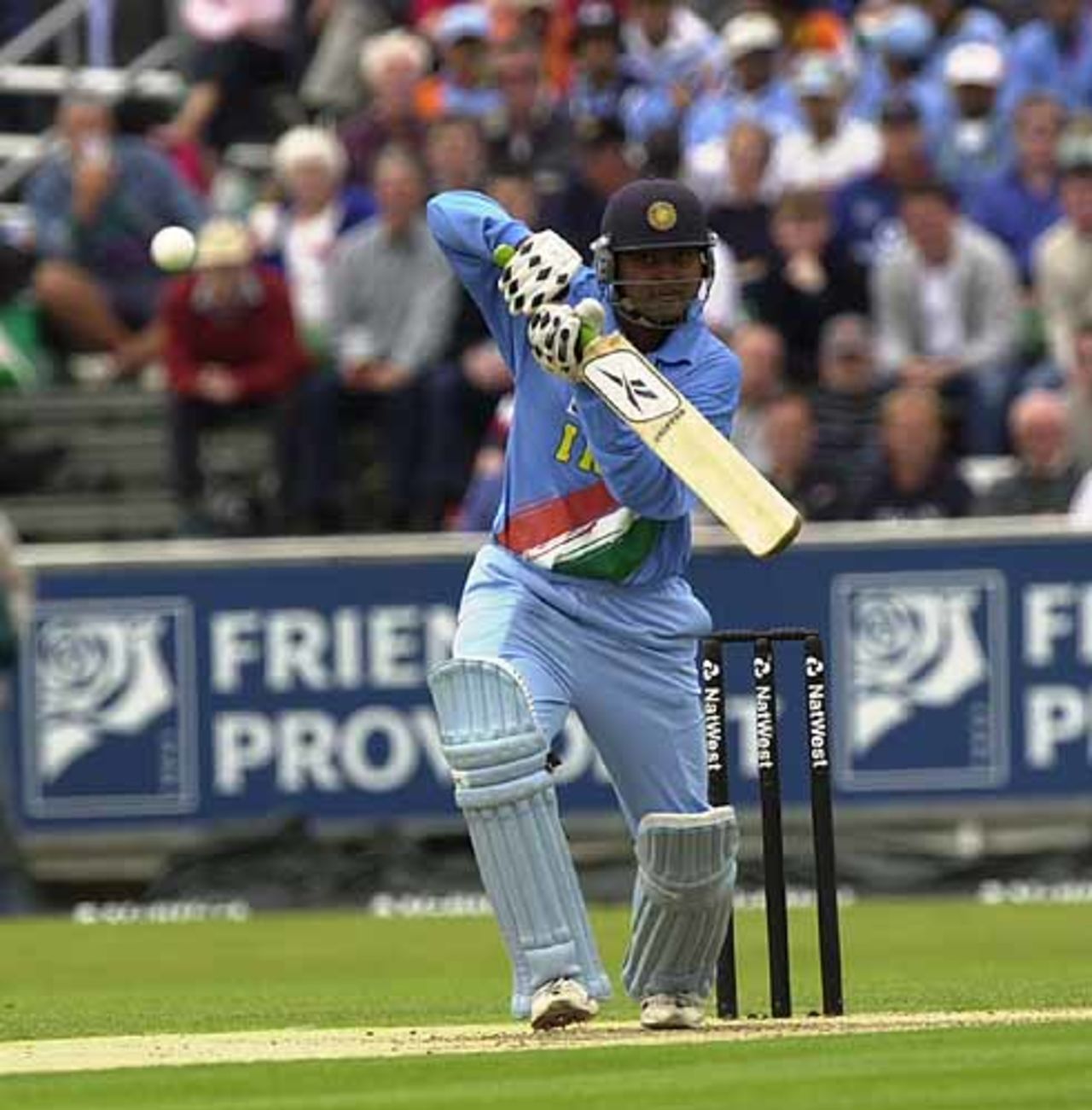 Dinesh Mongia plays to the off at the start of his innings, England v India at Chester-le-Street, July 2002