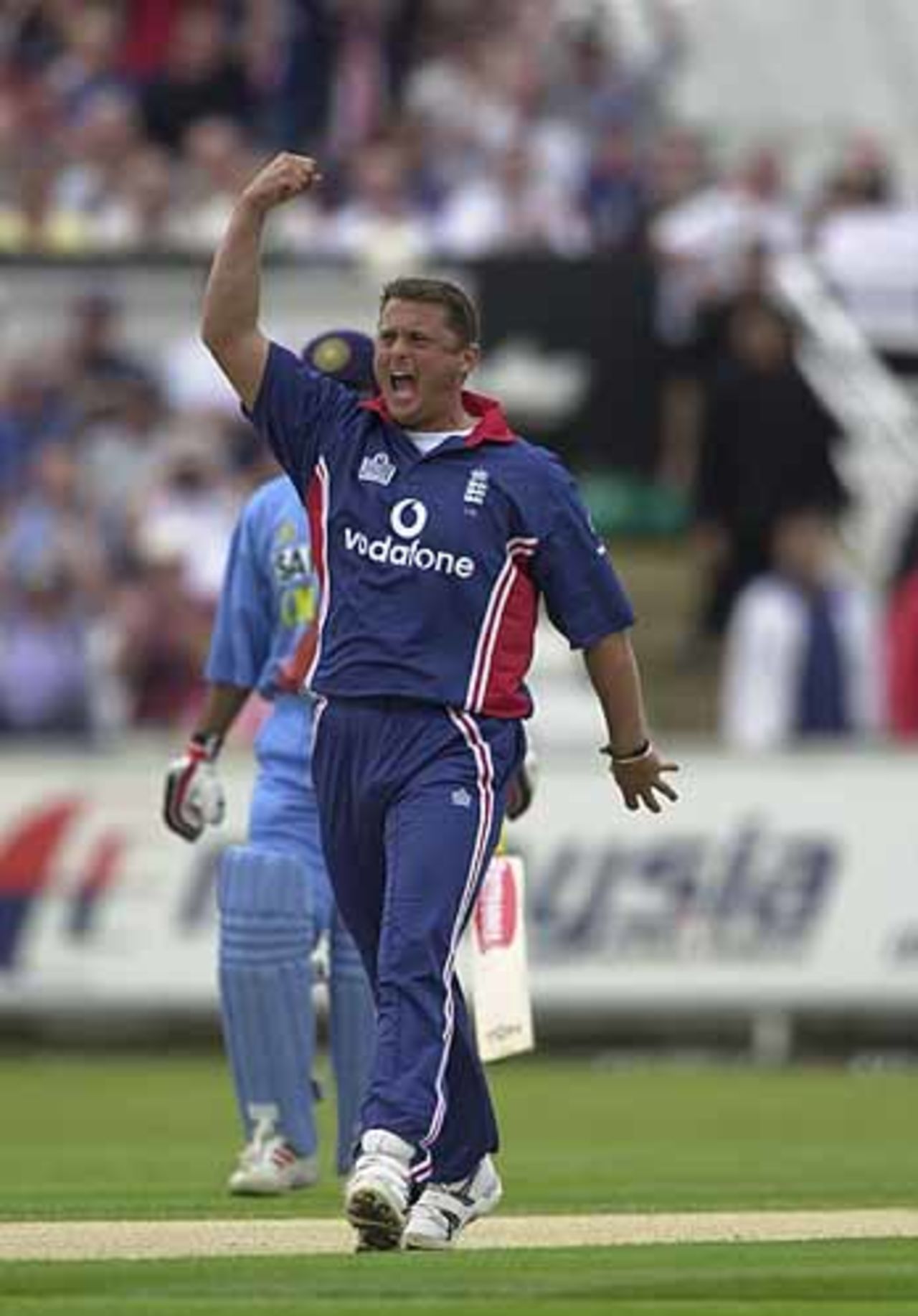 Darren Gough has Ganguly lbw with the first ball of the match, England v India at Chester-le-Street, July 2002
