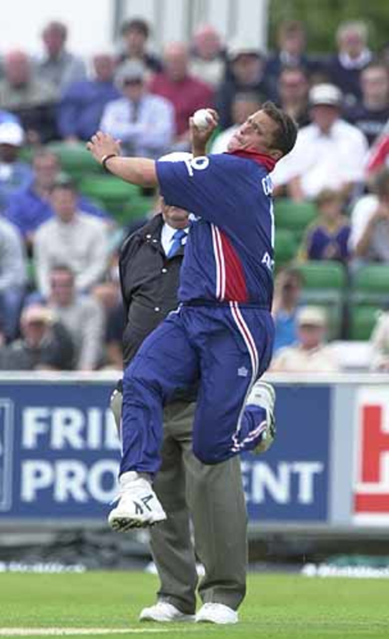 Darren Gough roaring in from the Lumley Castle end, England v India at Chester-le-Street, July 2002