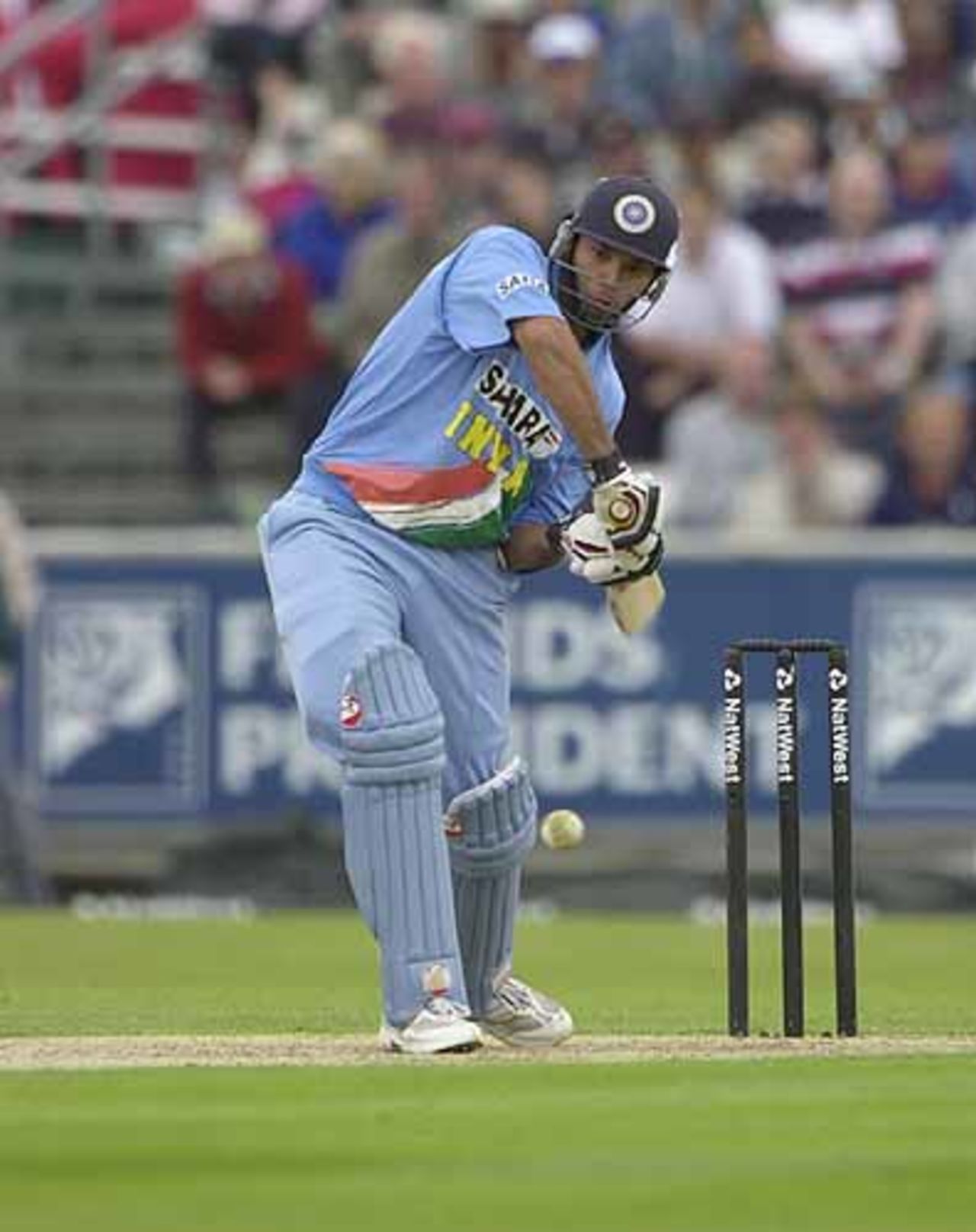 Yuvraj Singh about to belt the ball in his quickfire knock of 40, England v India at Chester-le-Street, July 2002