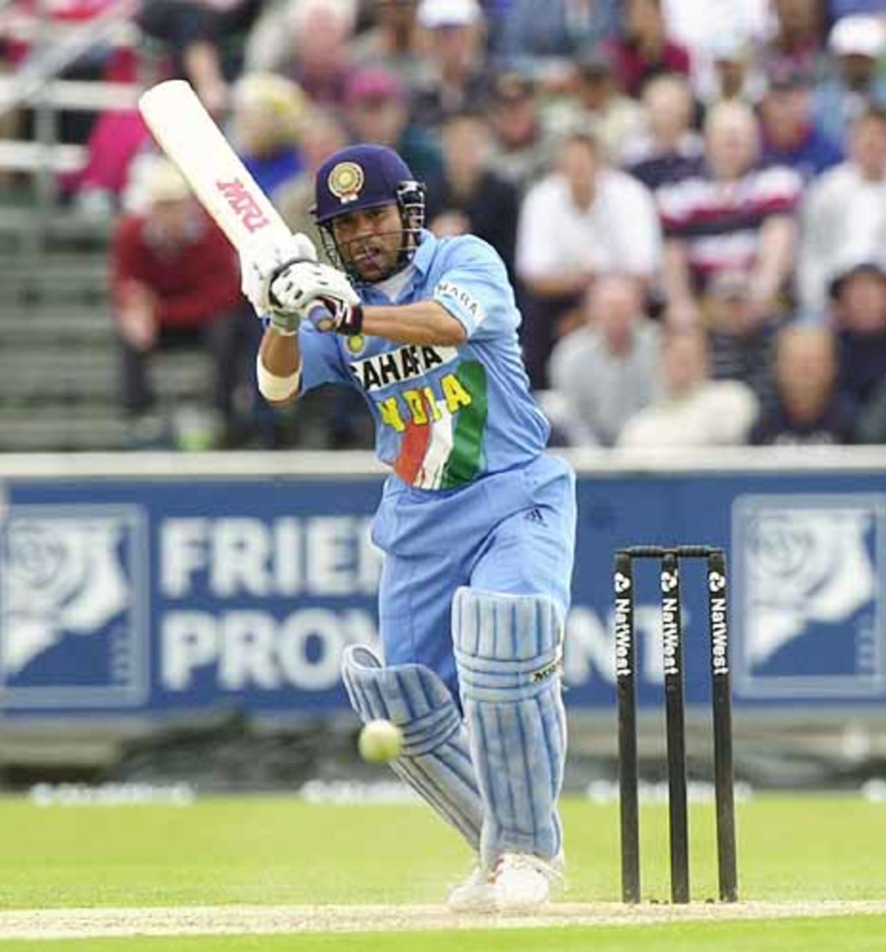 Rapt in concentration, Tendulkar flicks a ball to leg, England v India at Chester-le-Street, July 2002