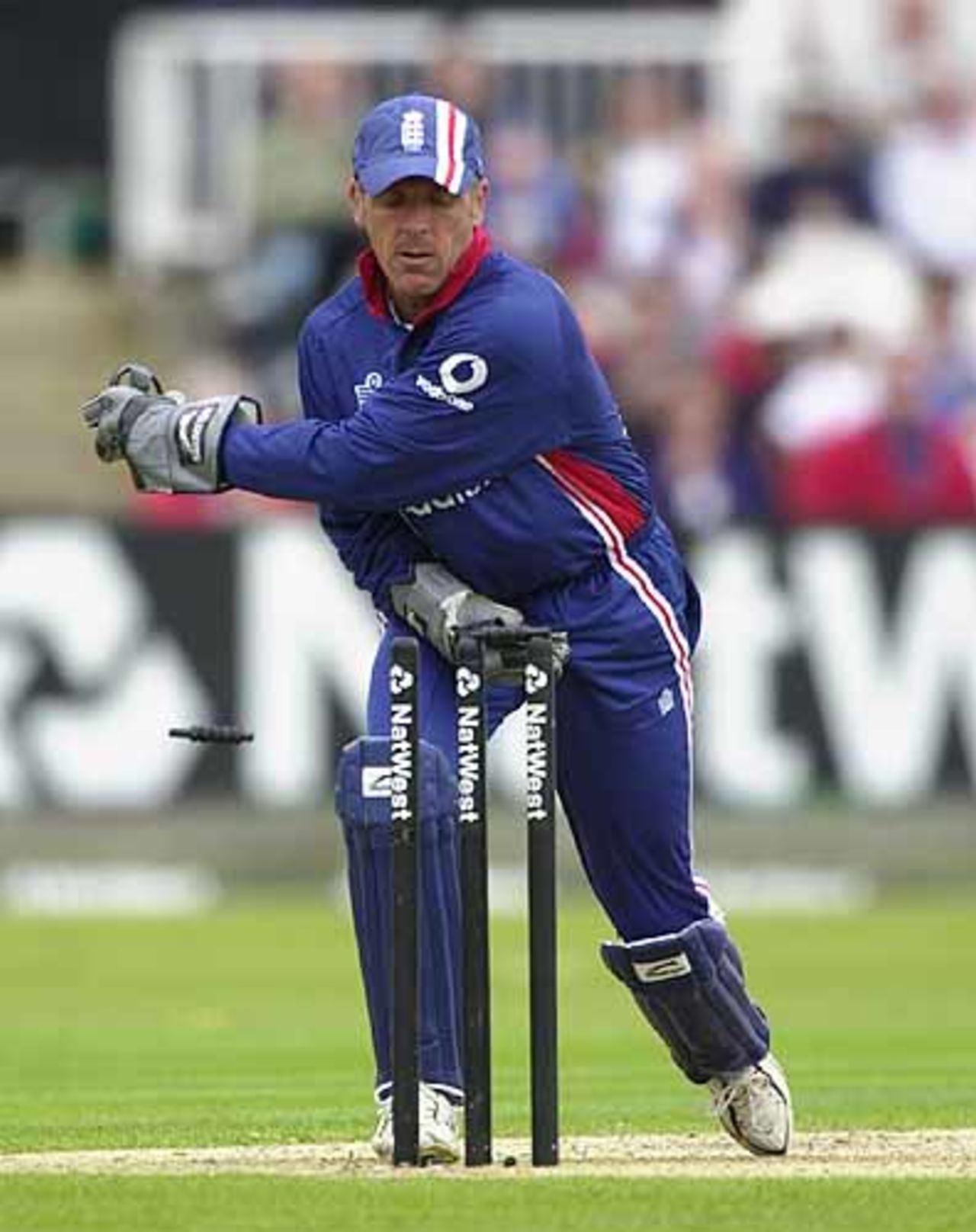 Alec Stewart at the stumps in his 150th ODI for England,England v India at Chester-le-Street, July 2002