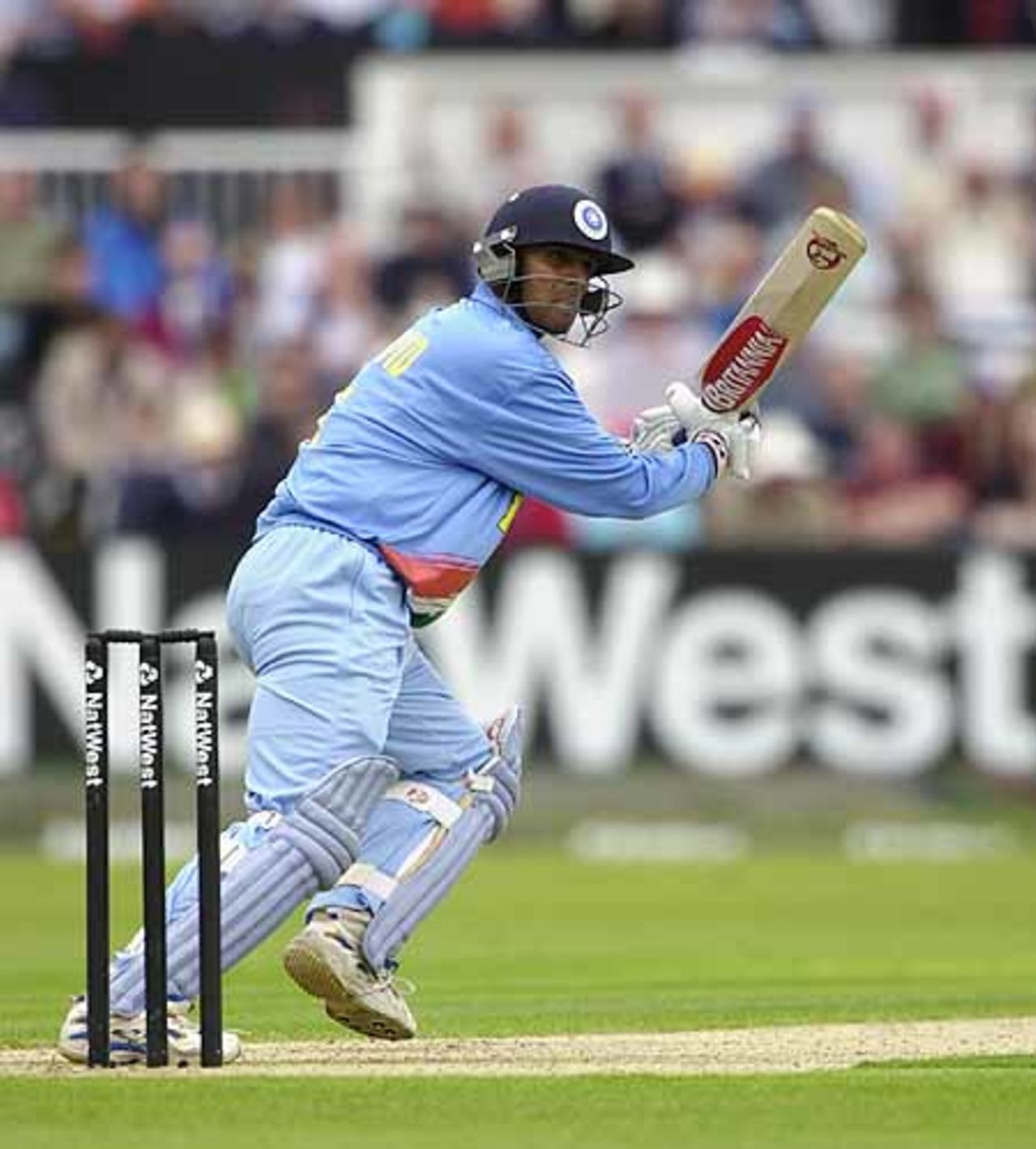 Rahul Dravid pushes out in his innings of 82, England v India at Chester-le-Street, July 2002