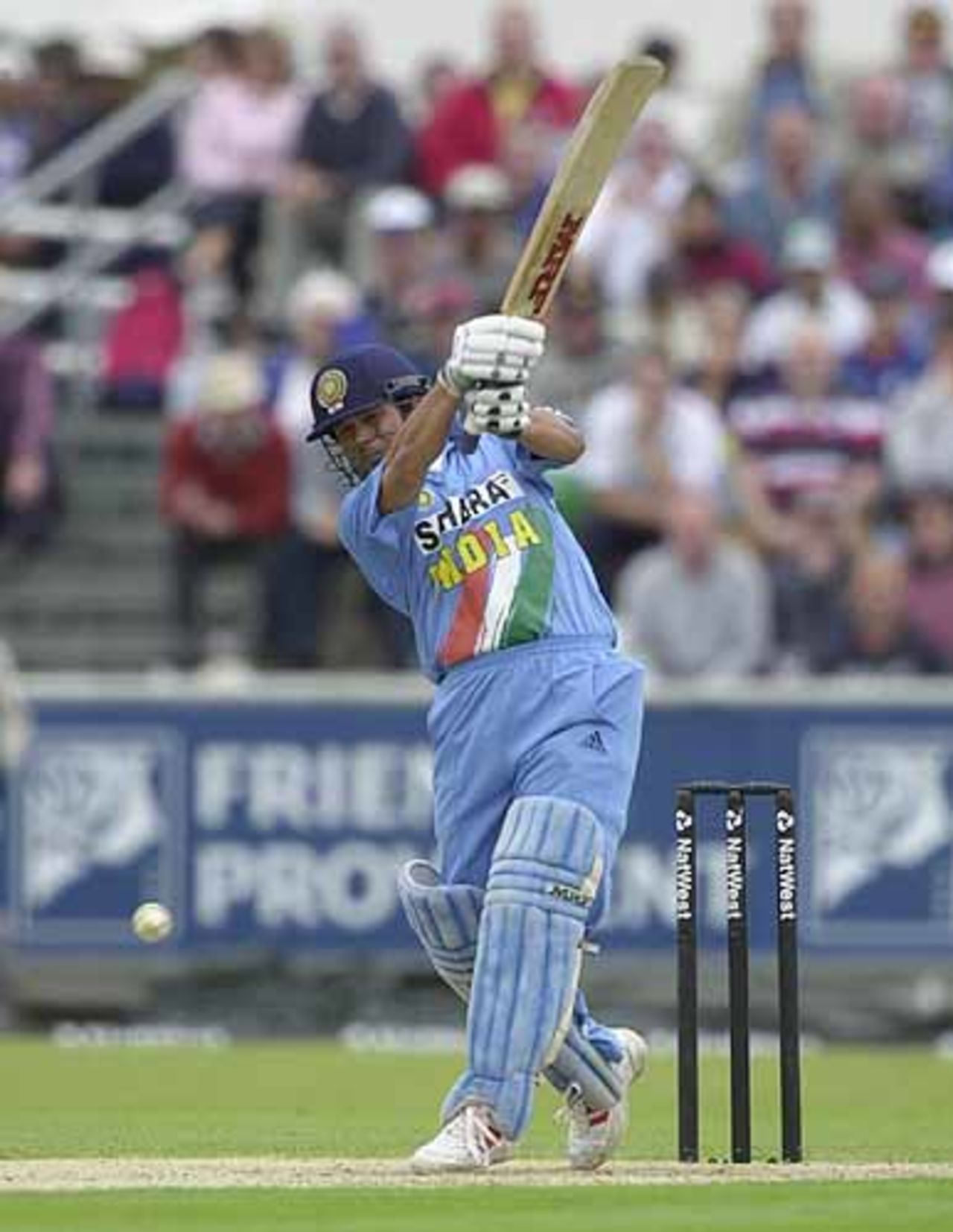 Tendulkar drives in his century at The Riverside, England v India at Chester-le-Street, July 2002