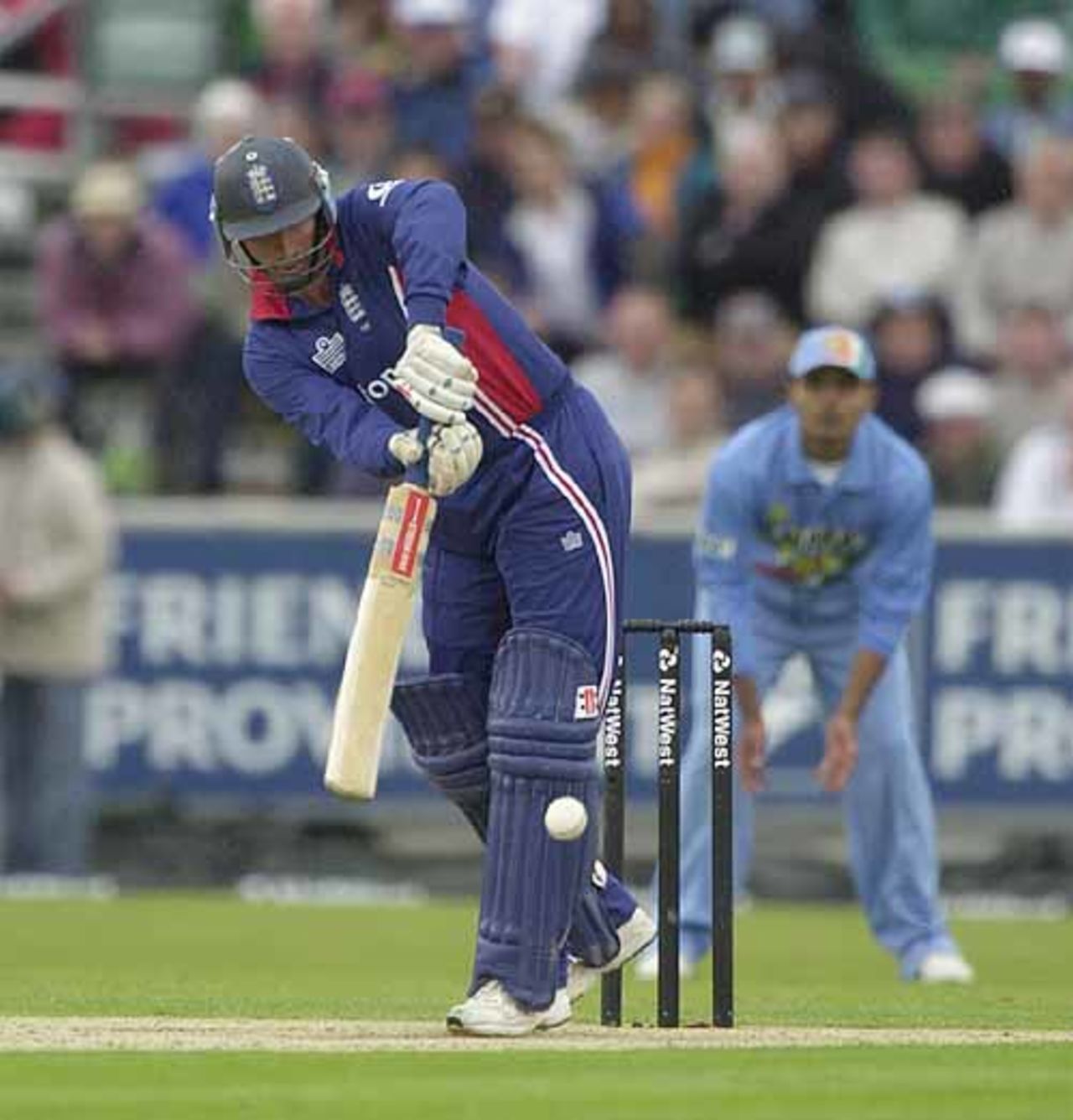 Nasser Hussain plays a ball to leg as the rain starts, England v India at Chester-le-Street, July 2002