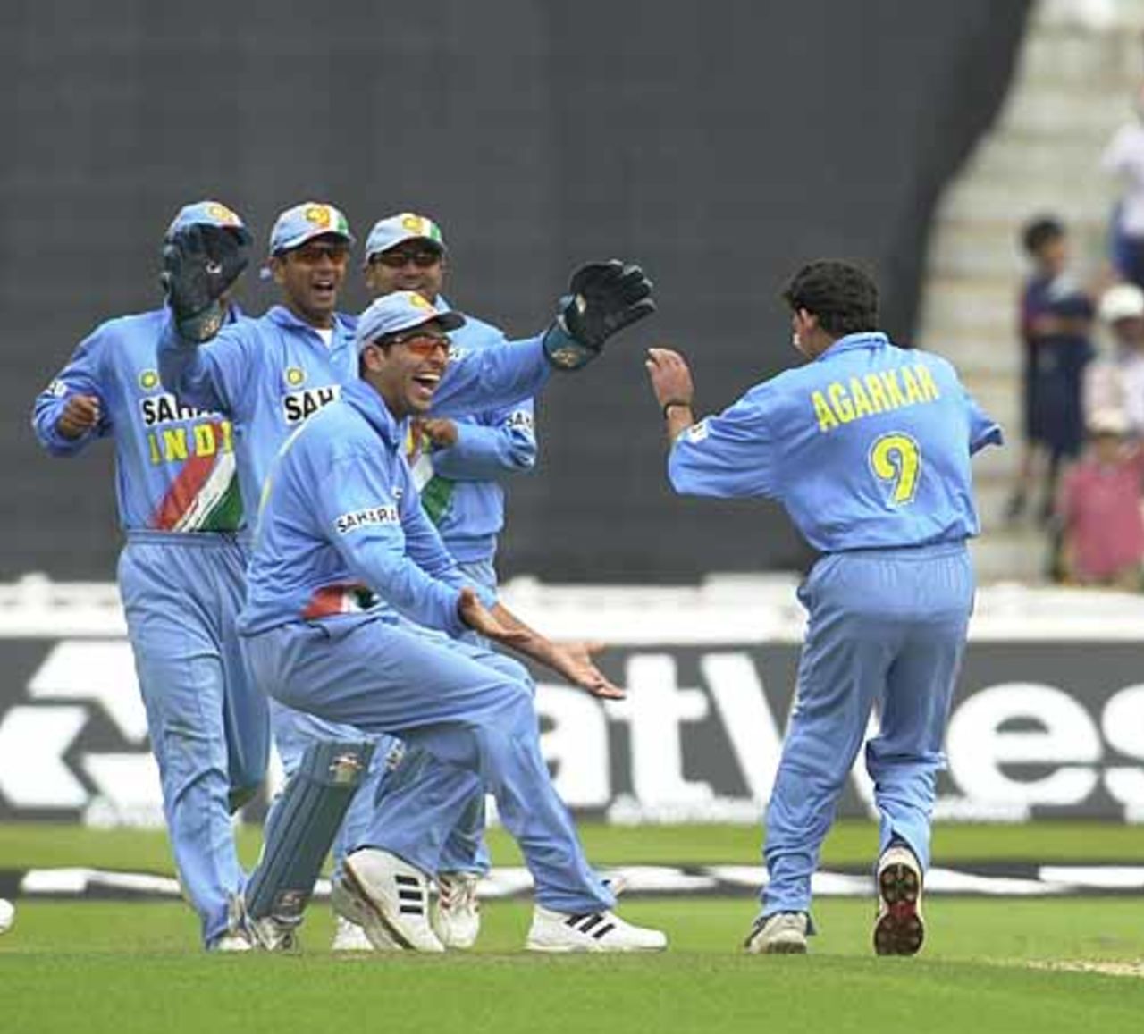 Ajit Agarkar's first ball in the match has accounted for Kaluwitharana, India v Sri Lanka at Birmingham, Julty 2002