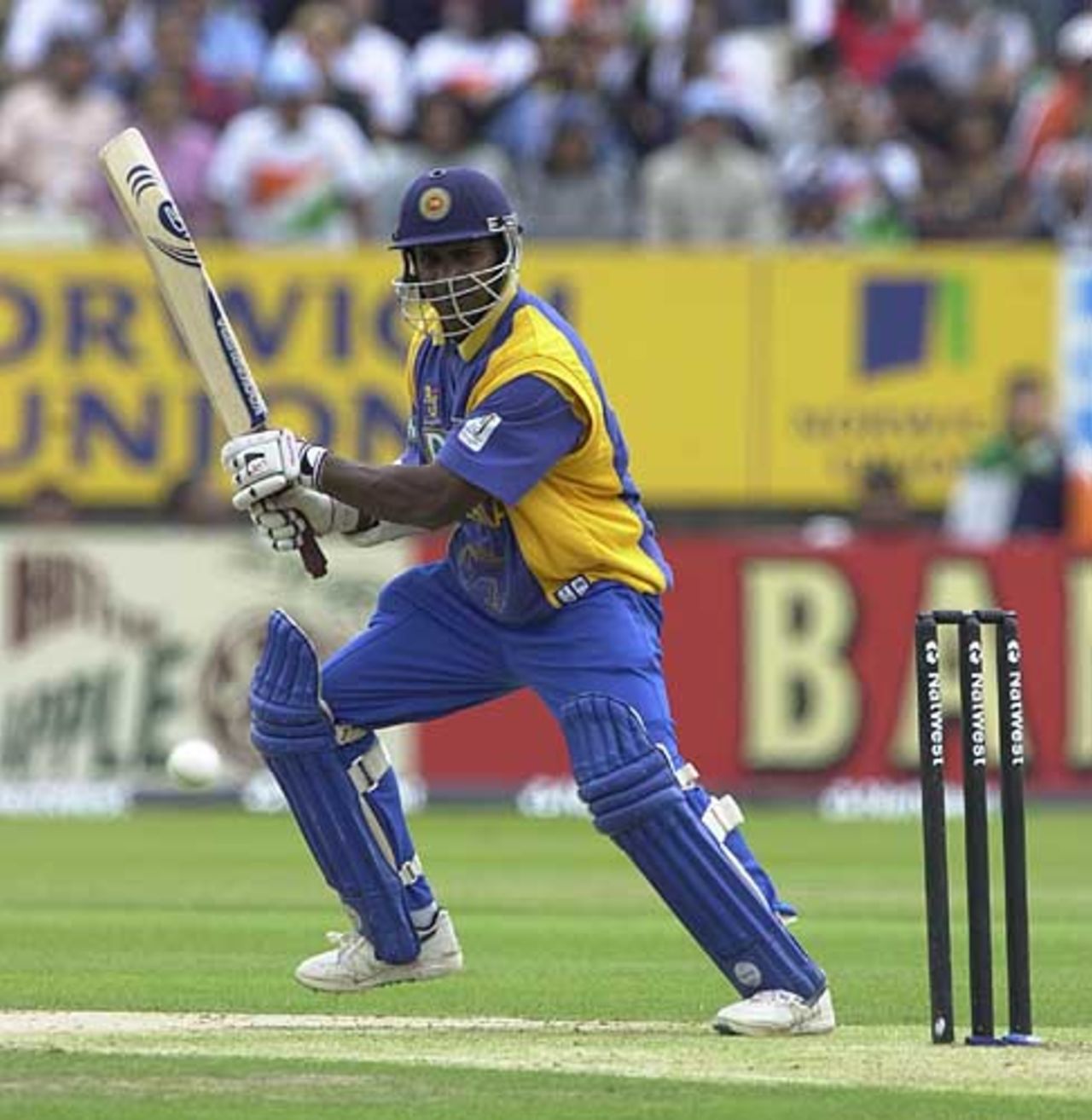 Sanath Jayasuriya with a delicate late cut , India v Sri Lanka at Birmingham, July 2002