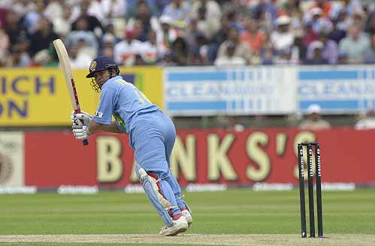 Tendulkar with a flick behind square in the Indian innings , India v Sri Lanka at Birmingham, July 2002