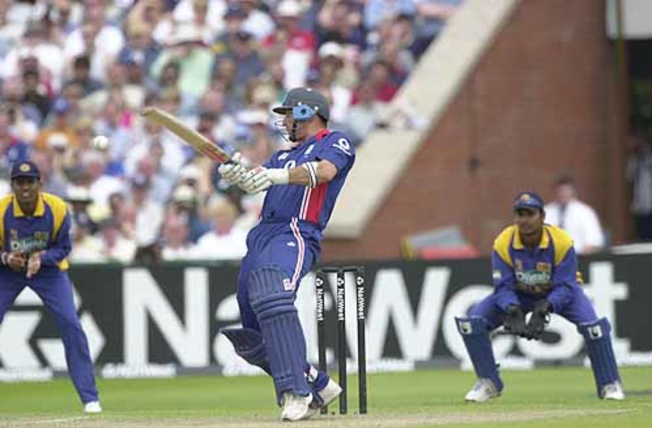 Nasser Hussain slices this delivery over the slips, England v Sri Lanka at Manchester, July 2002