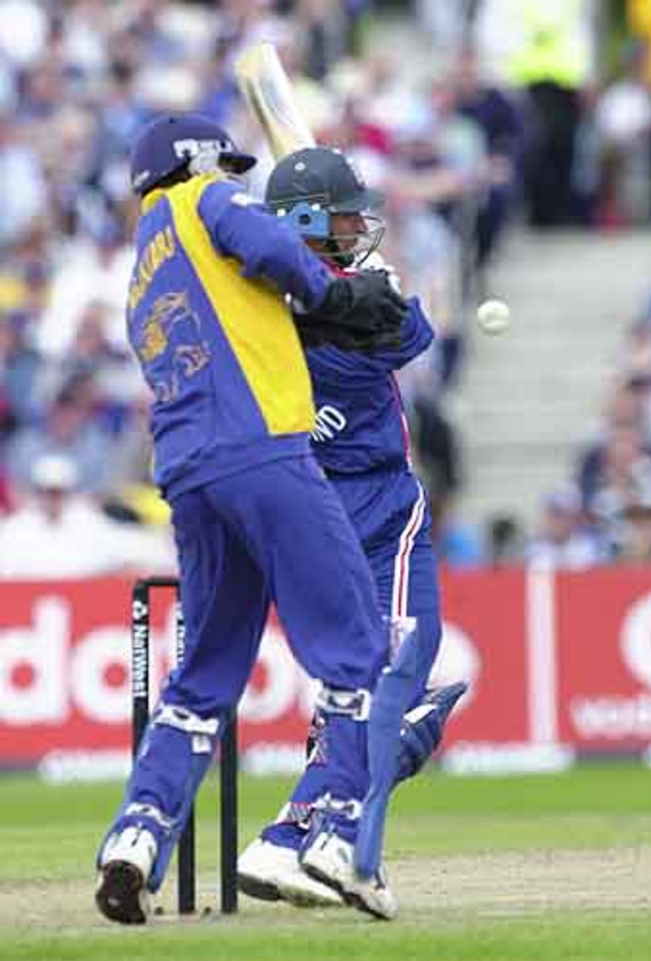 Nasser Hussain finds his room for a shot restricted, England v Sri Lanka at Manchester, July 2002