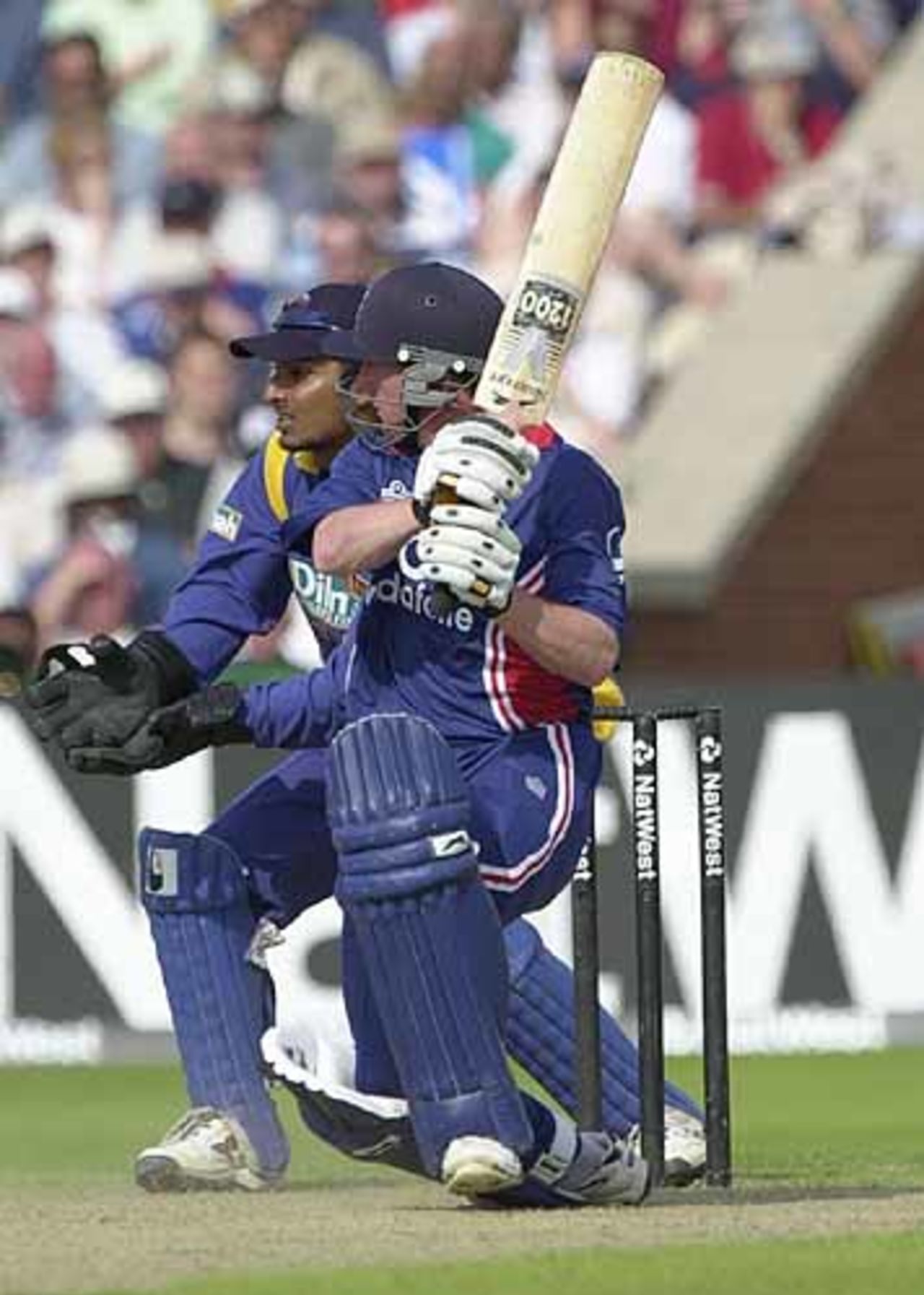 Paul Collingwood with a cut shot in his innings of 29, England v Sri Lanka at Manchester, July 2002