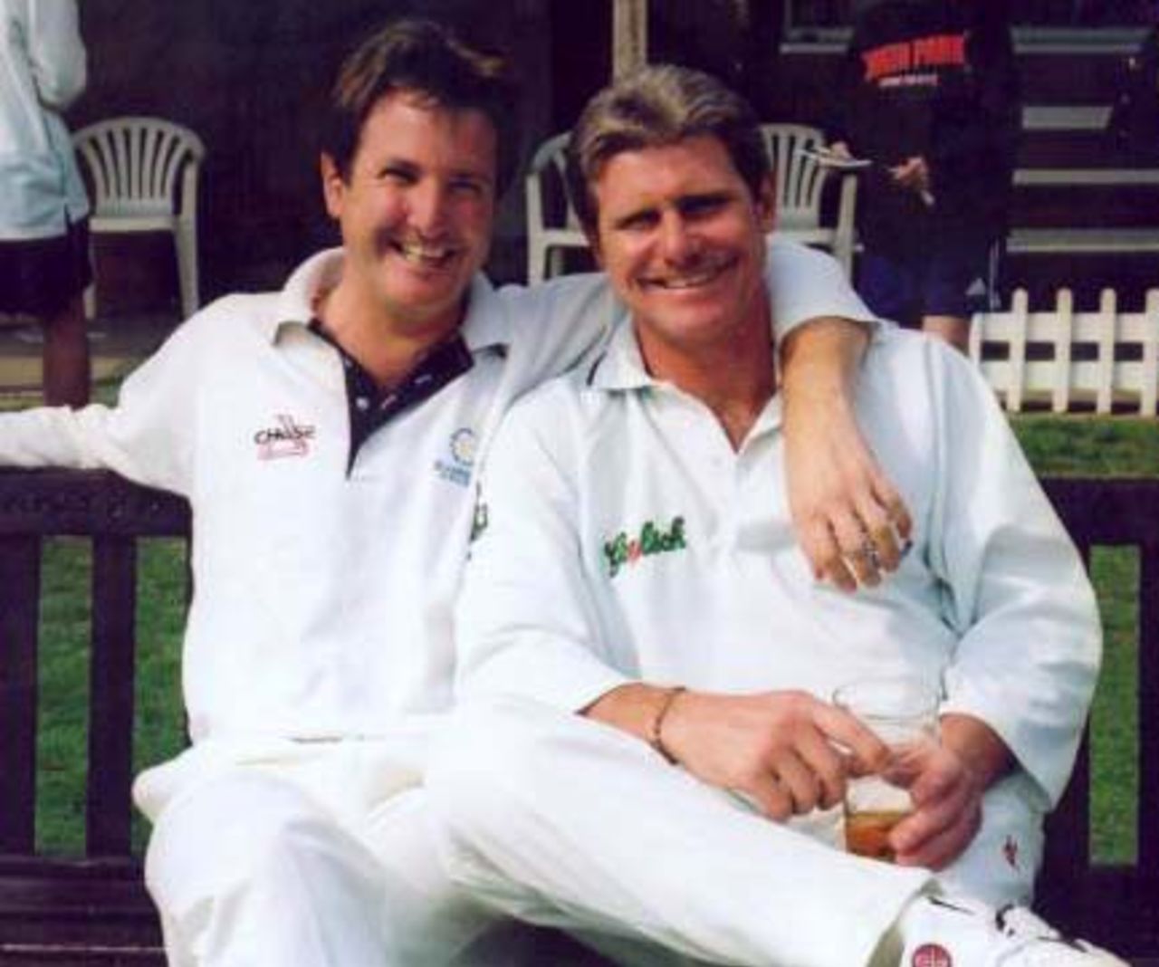 Two Hampshire captains Robin Smith and Mark Nicholas enjoy the sunshine of the benefit match