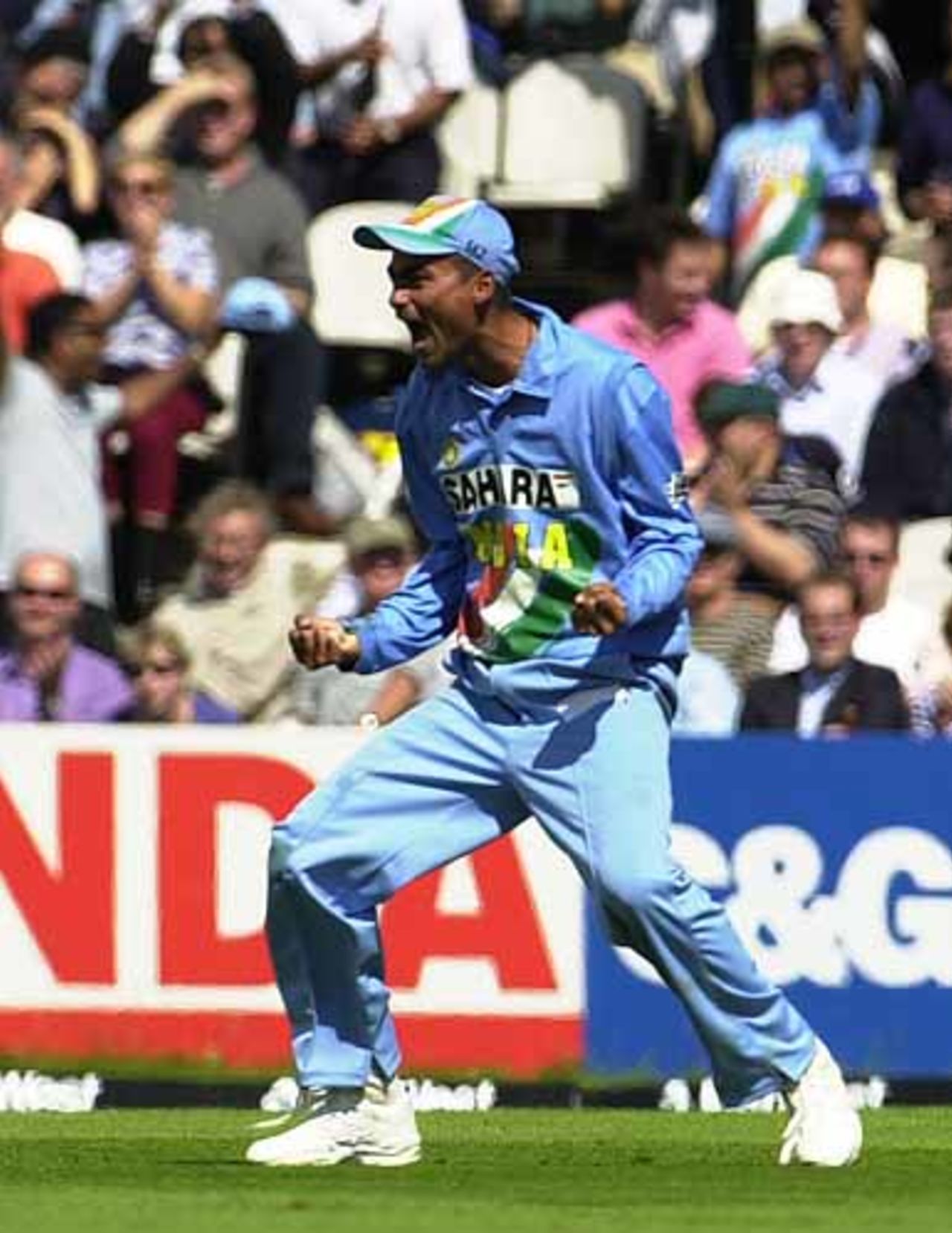 Kaif celebrates his wonderful catch of Knight, England v India at The Oval, July 2002