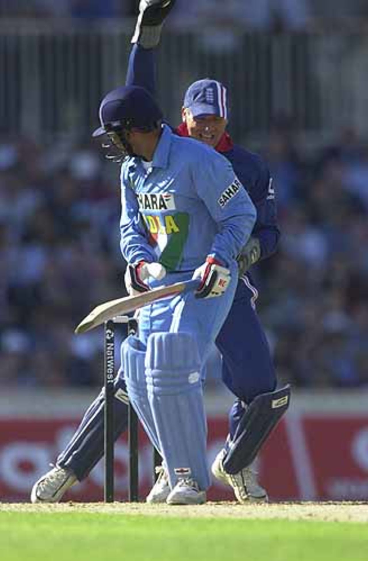 Stewart catches Sehwag off the bowling of Irani for 46, England v India at The Oval, July 2002