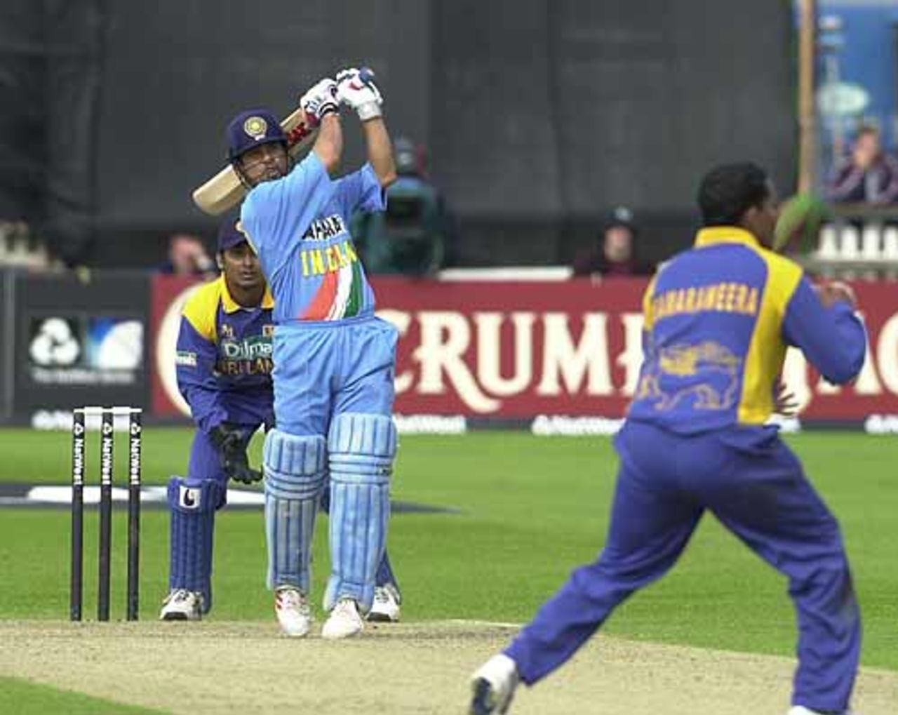Tendulkar whacks a six off Samaraweera in his lovely innings of 113, India v Sri Lanka at Bristol 11th Jul 2002